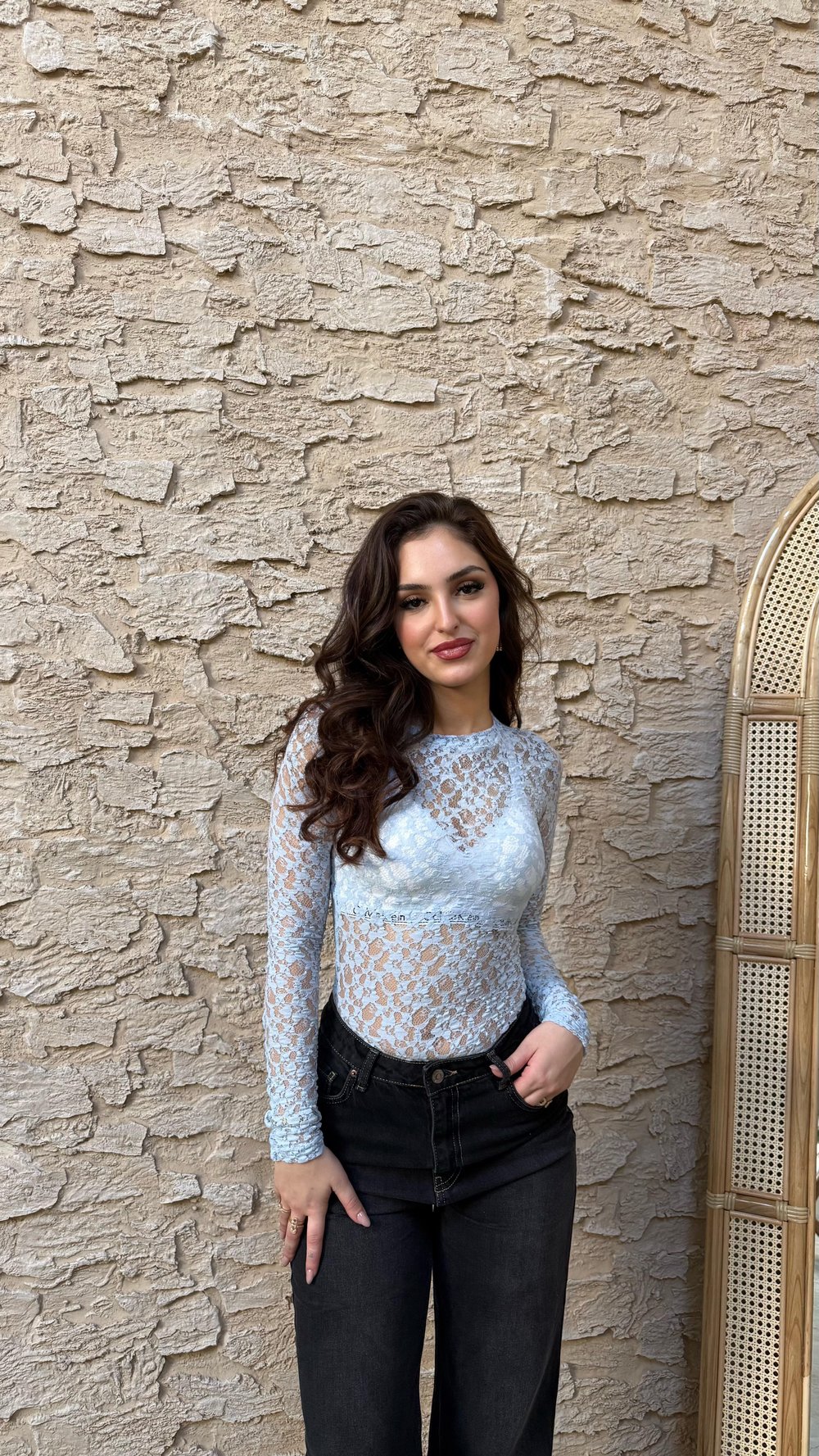 Marka Dantelli Transparan Bodysuit Bebe Mavisi 