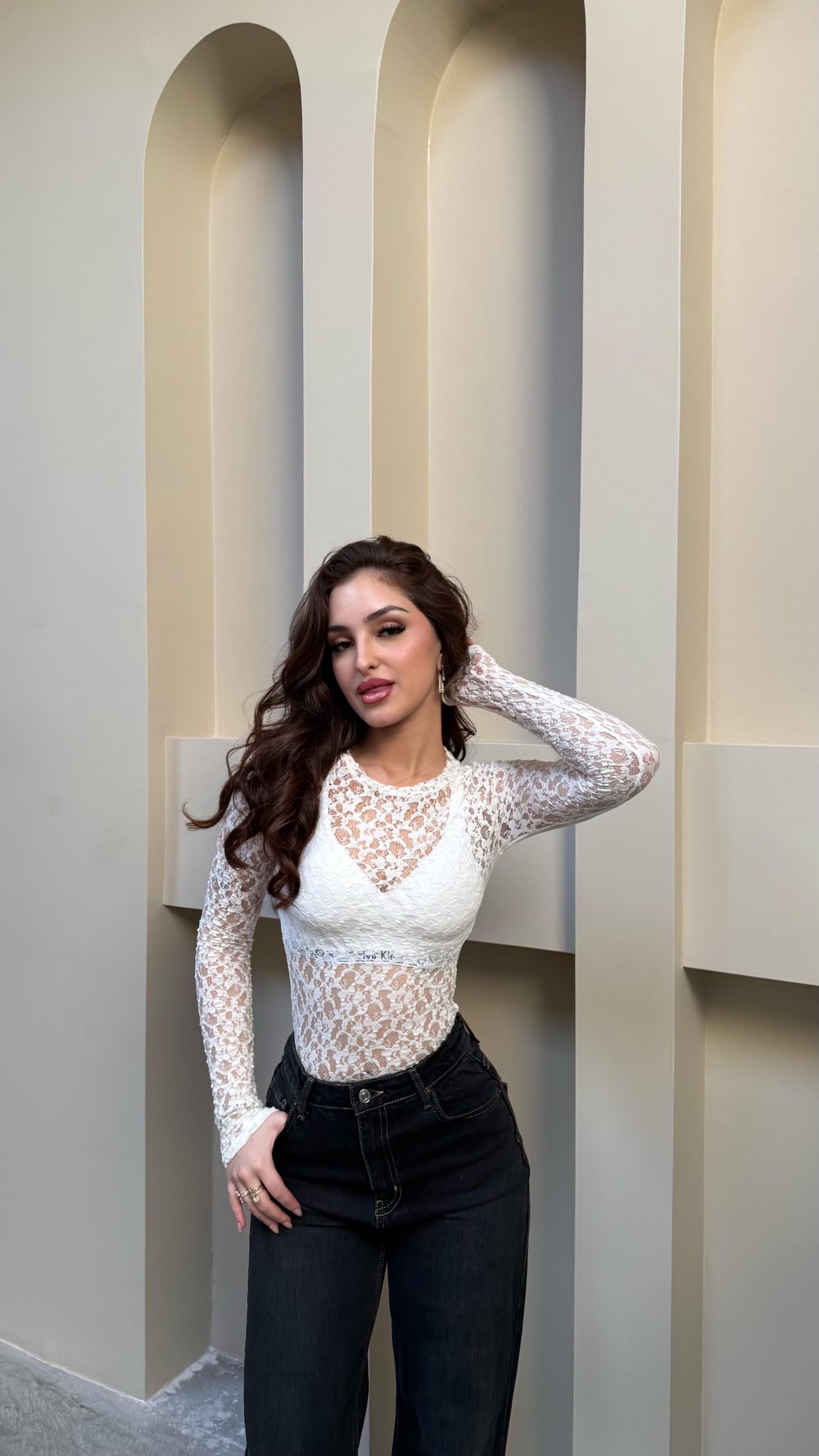 Marka Dantelli Transparan Bodysuit Beyaz