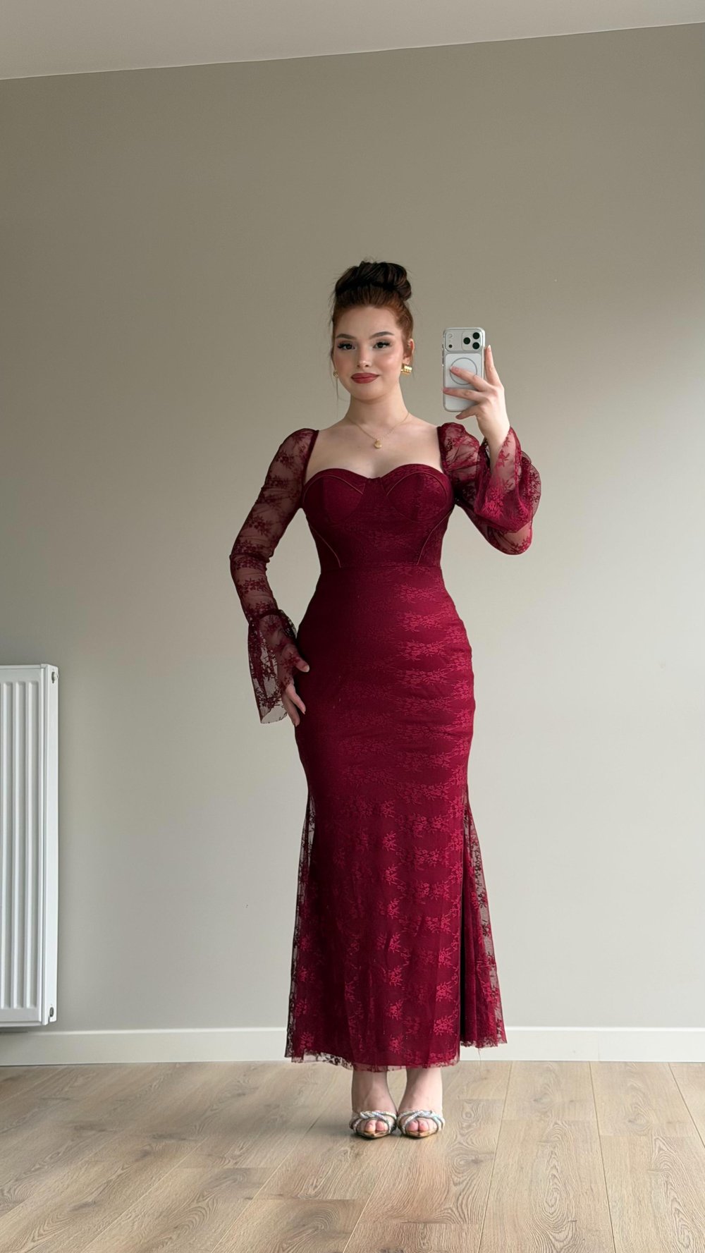 Melza Gloplu Elbise Bordo