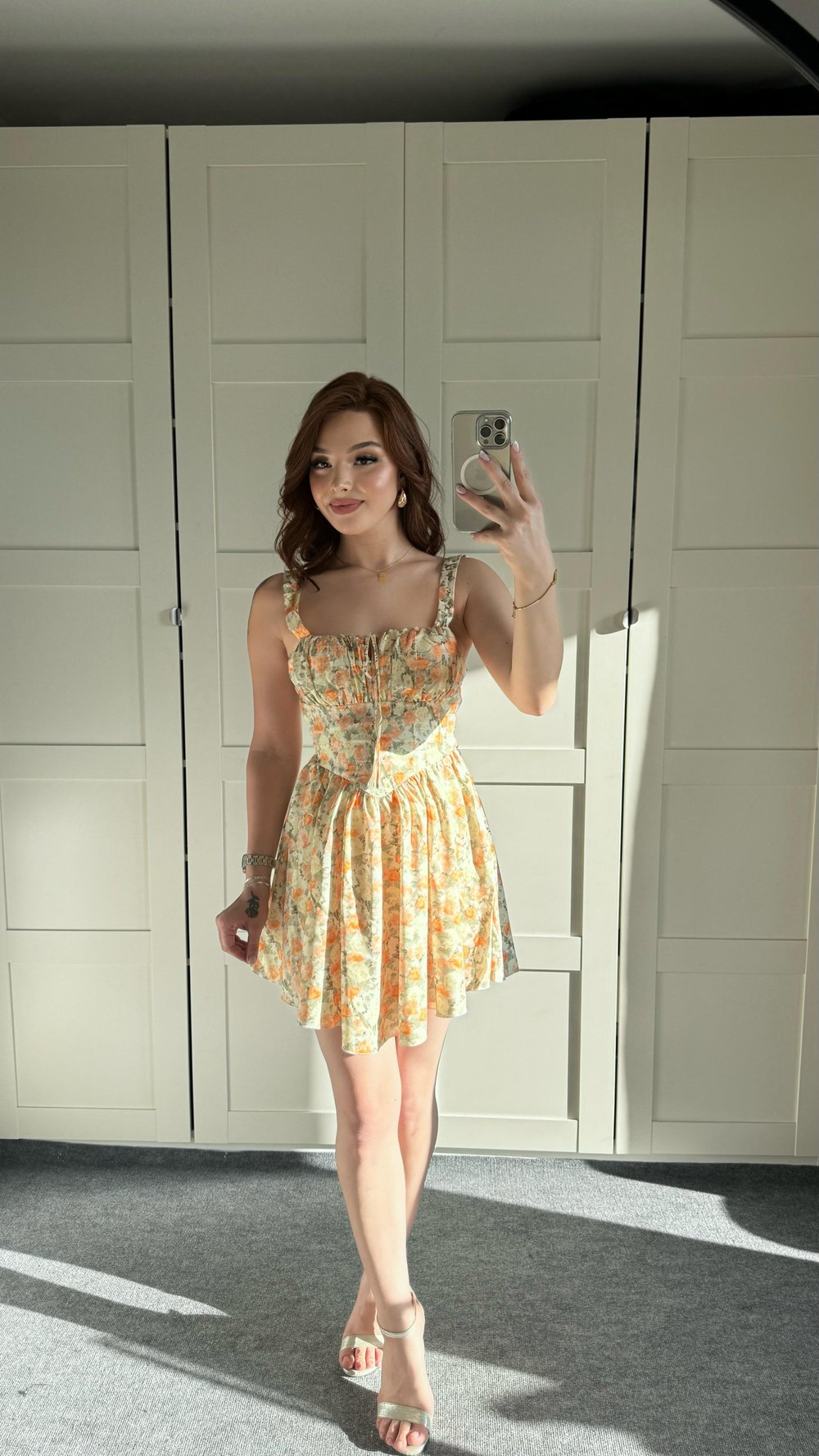 Mini Çiçekli Korse Turuncu Elbise