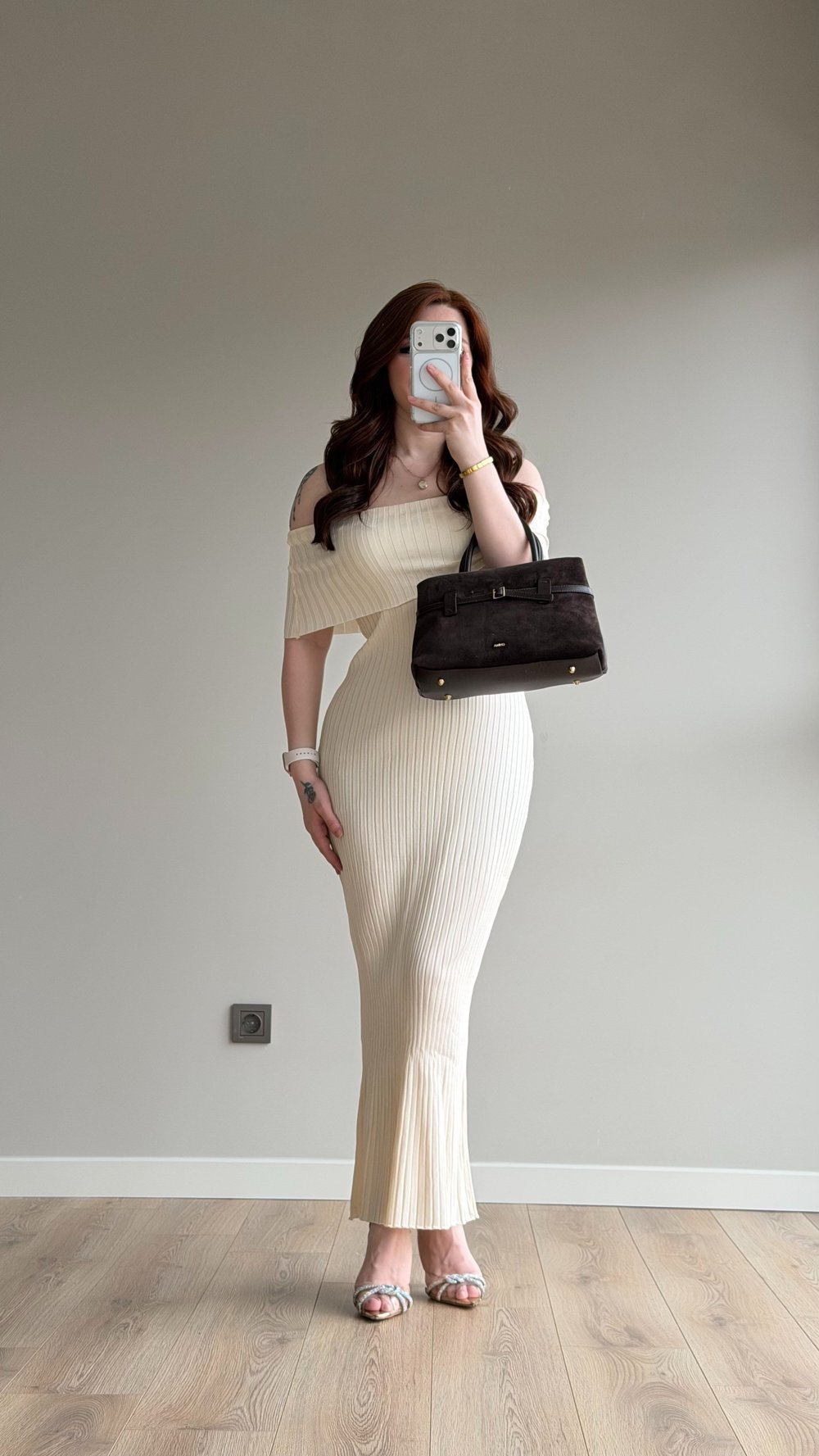 Nude Rib Triko Elbise Ekru