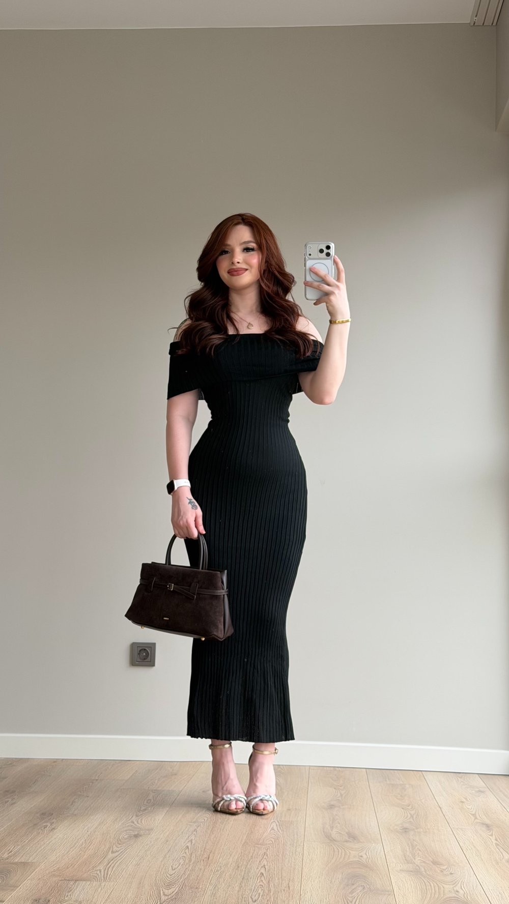 Nude Rib Triko Elbise Siyah