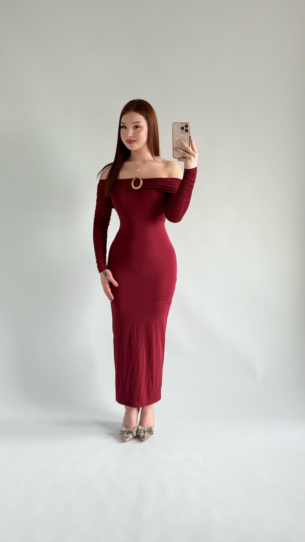 Olimpus Maxi Elbise Bordo