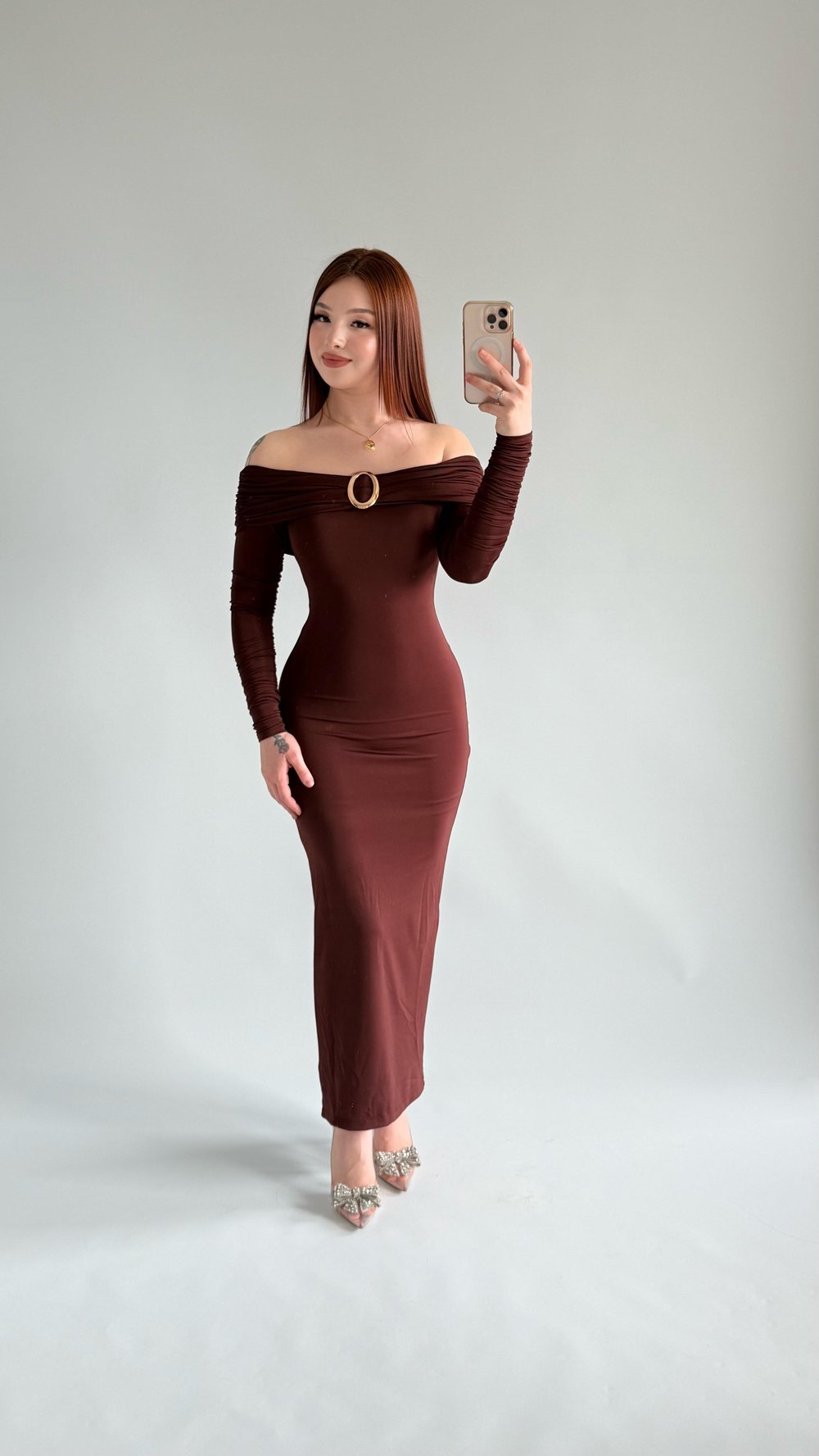Olimpus Maxi Elbise Kahverengi