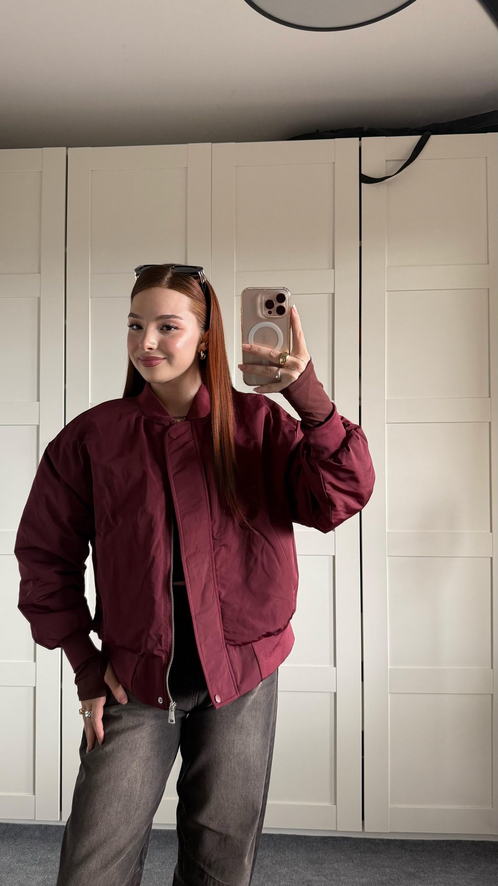 Oversize Bomber Ceket Bordo