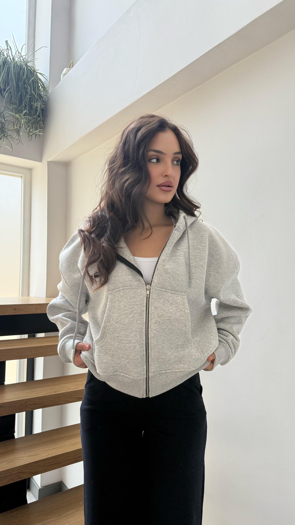 Oversize Üç İplik Hırka Gri