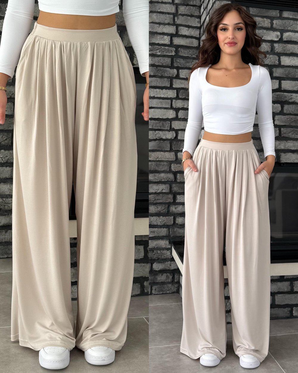 Oys. Modal Karışımlı Dökümlü Pantolon Bej