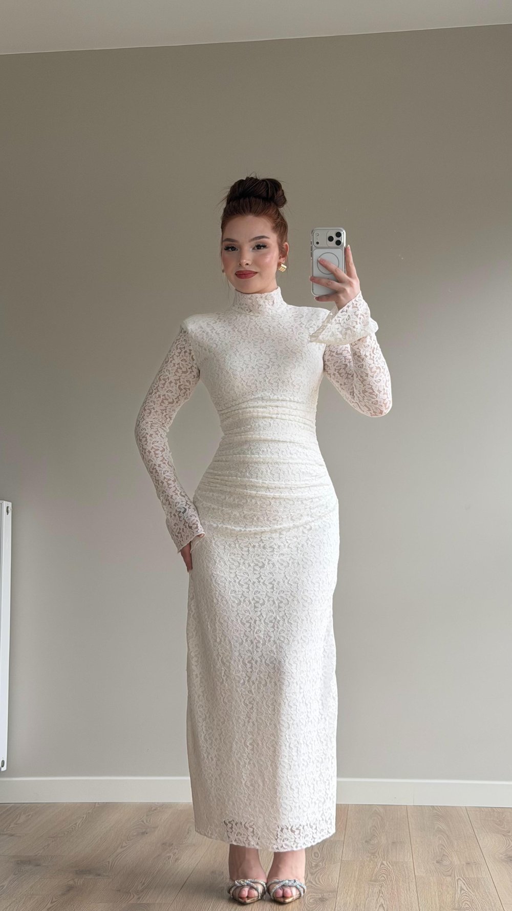 Peach Dantel Basıc Elbise Beyaz