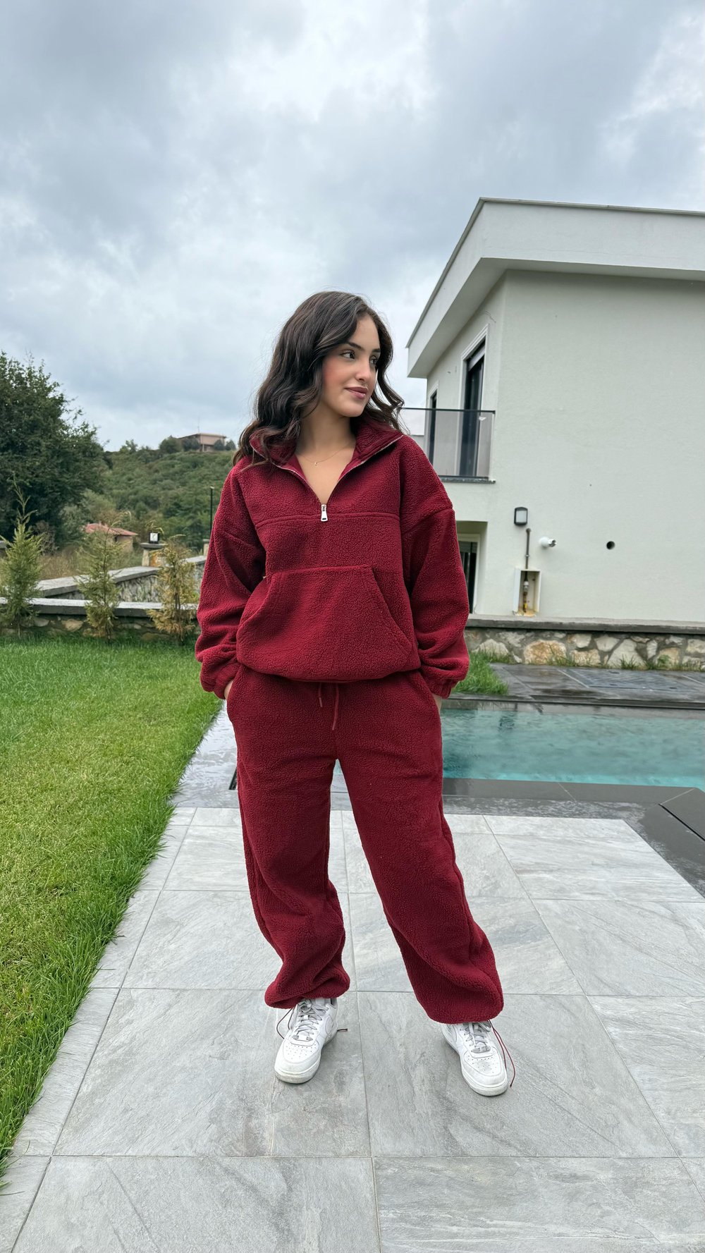 Peluş Sıcacık Eşofman Takımı Bordo