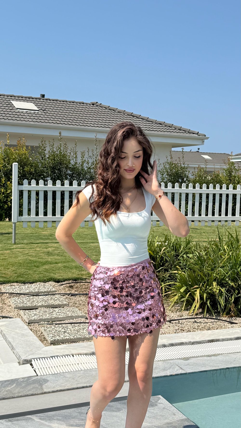 Pullu Mini Etek Pembe