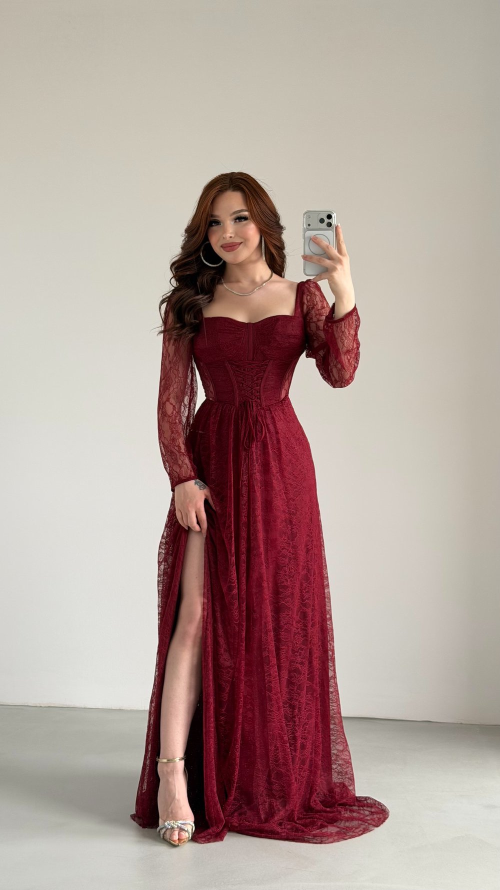 Romance Dantelli Abiye Bordo