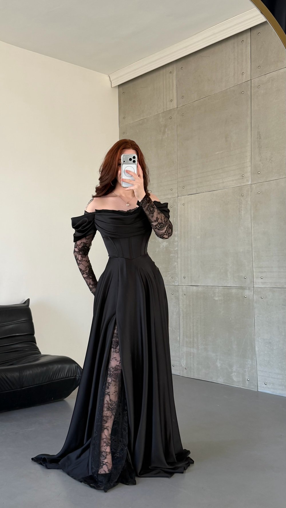 Big size Black evening dresses Royal lace detail 