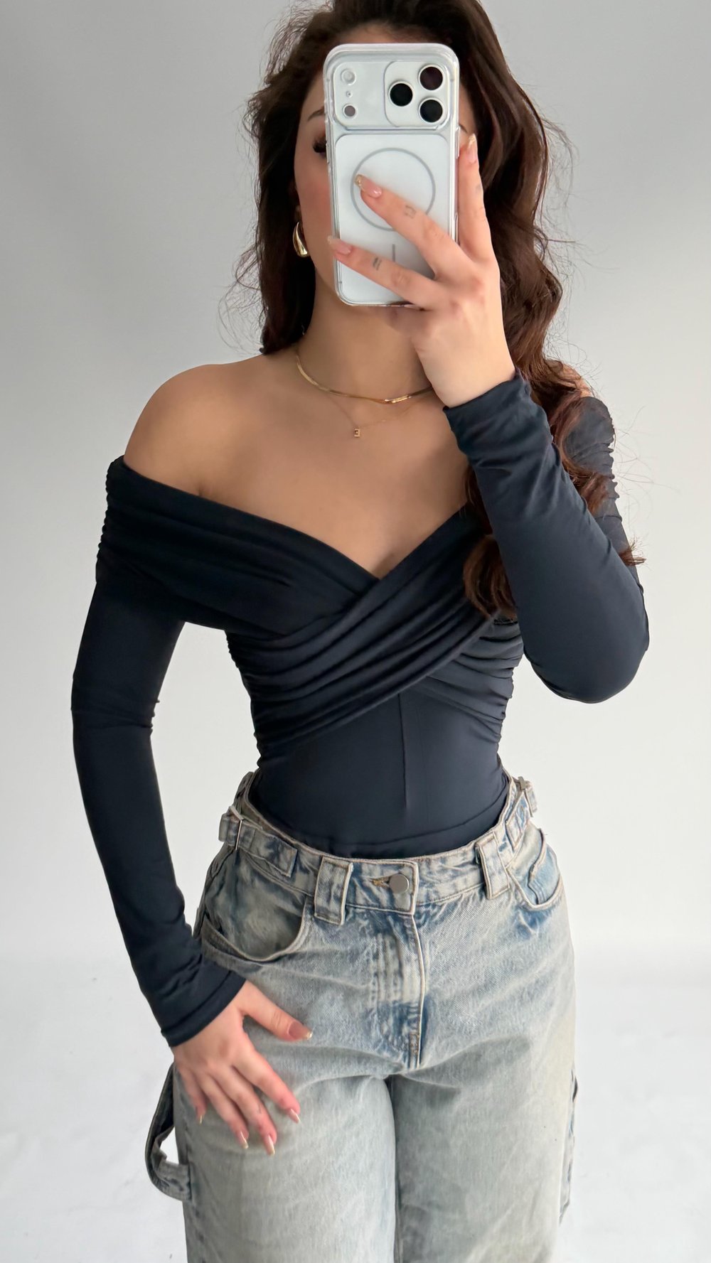 Şahika Çapraz Madonna Bodysuit Füme