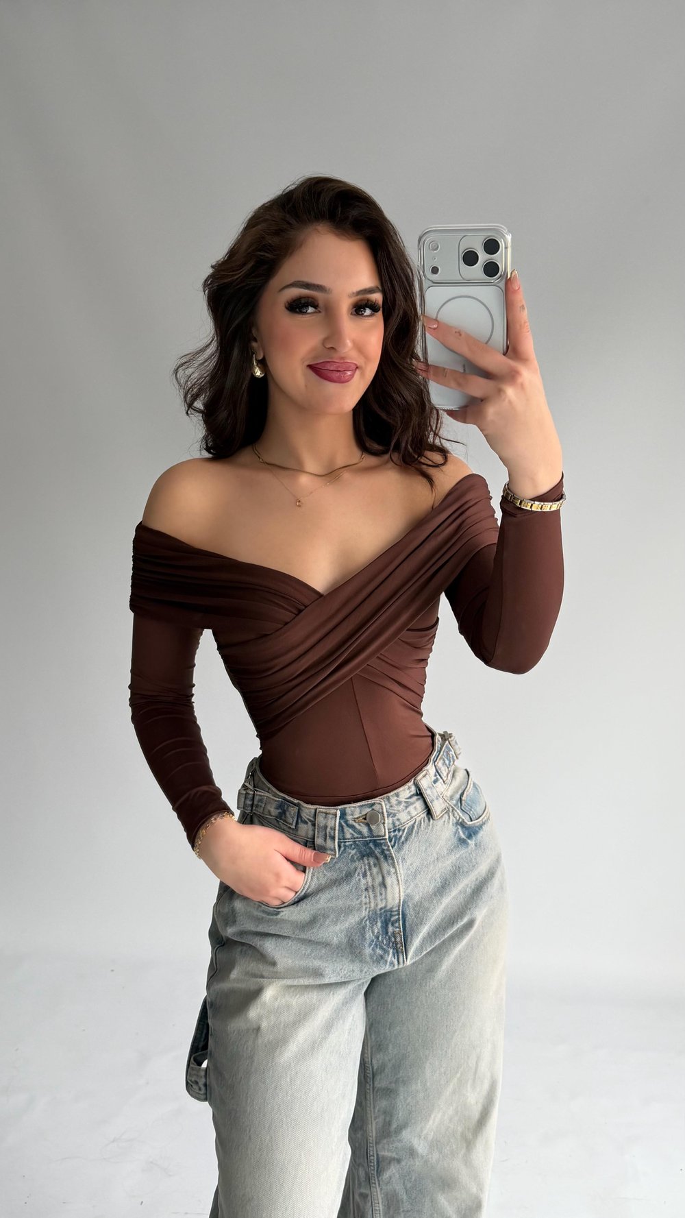 Şahika Çapraz Madonna Bodysuit Kahverengi 