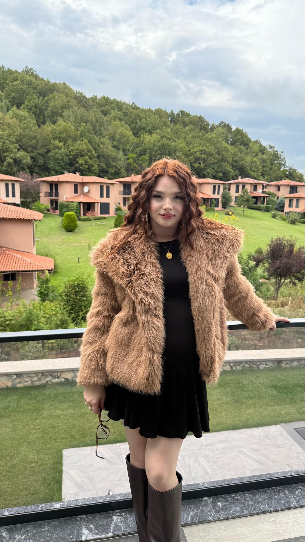 Şal Yaka Oversize Kürk Sütlü Kahverengi