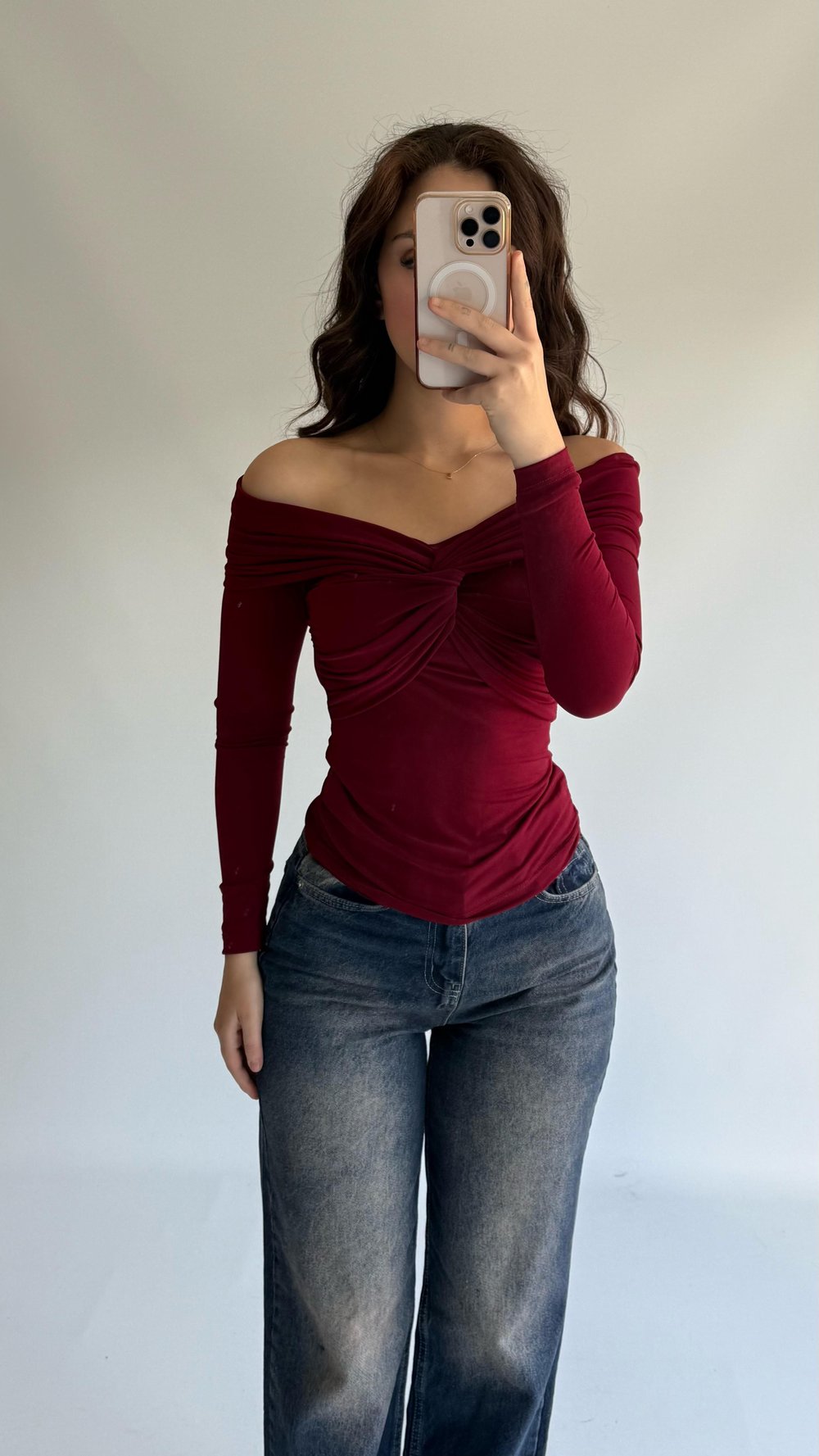 Sandy Önü Burgulu Madonna Bluz Bordo
