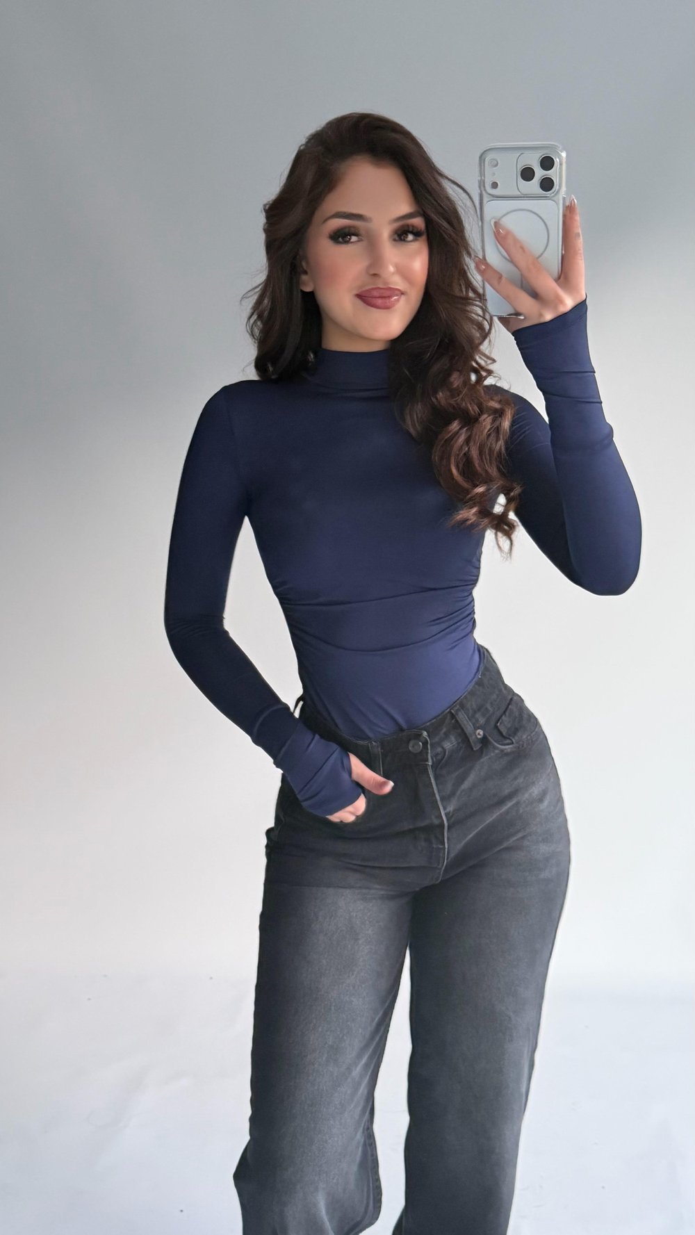 Shakira Drapeli Balıkçı Bodysuit Lacivert 