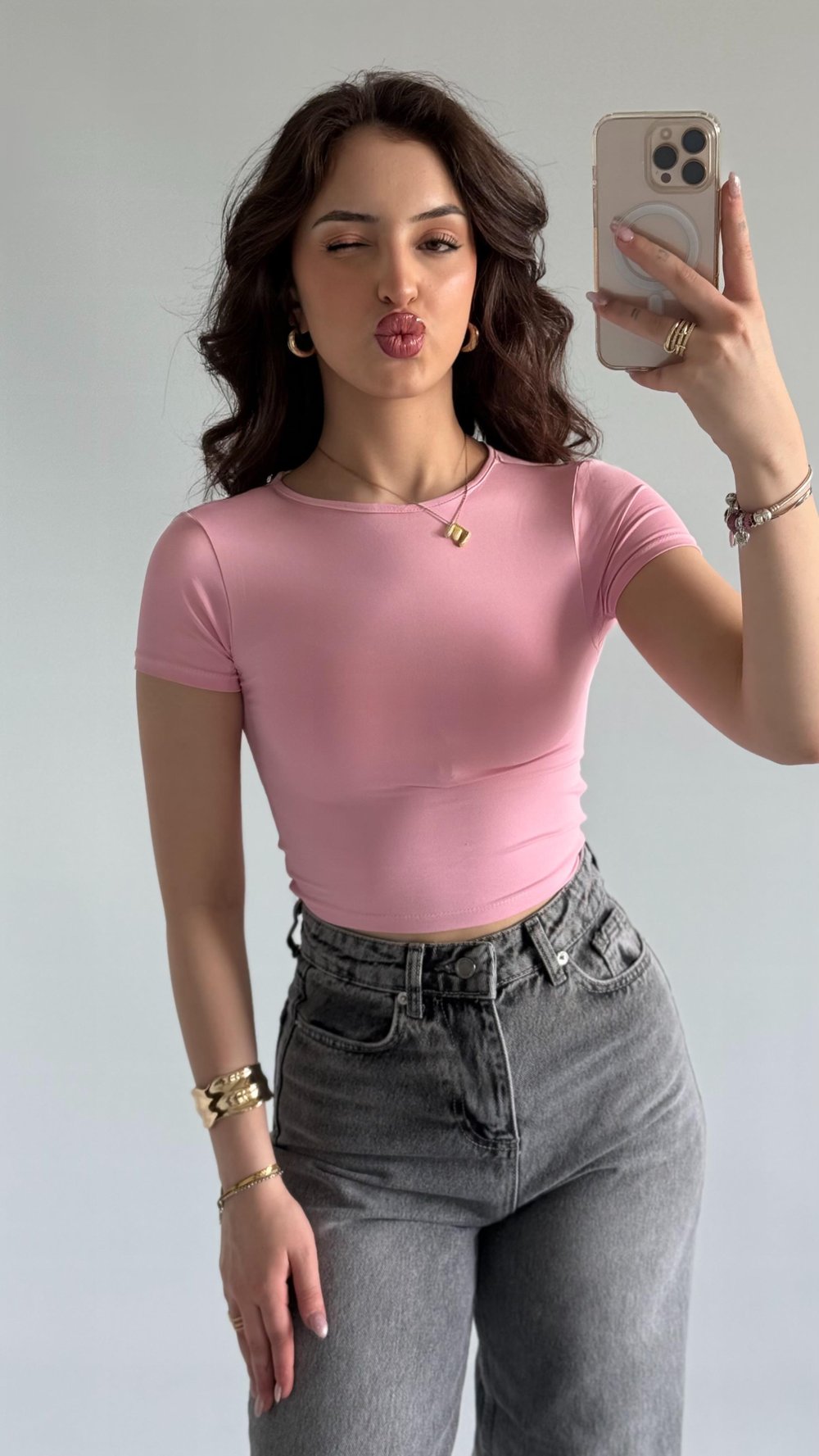 Sırt Kelebek Kısa Kol Crop Pembe