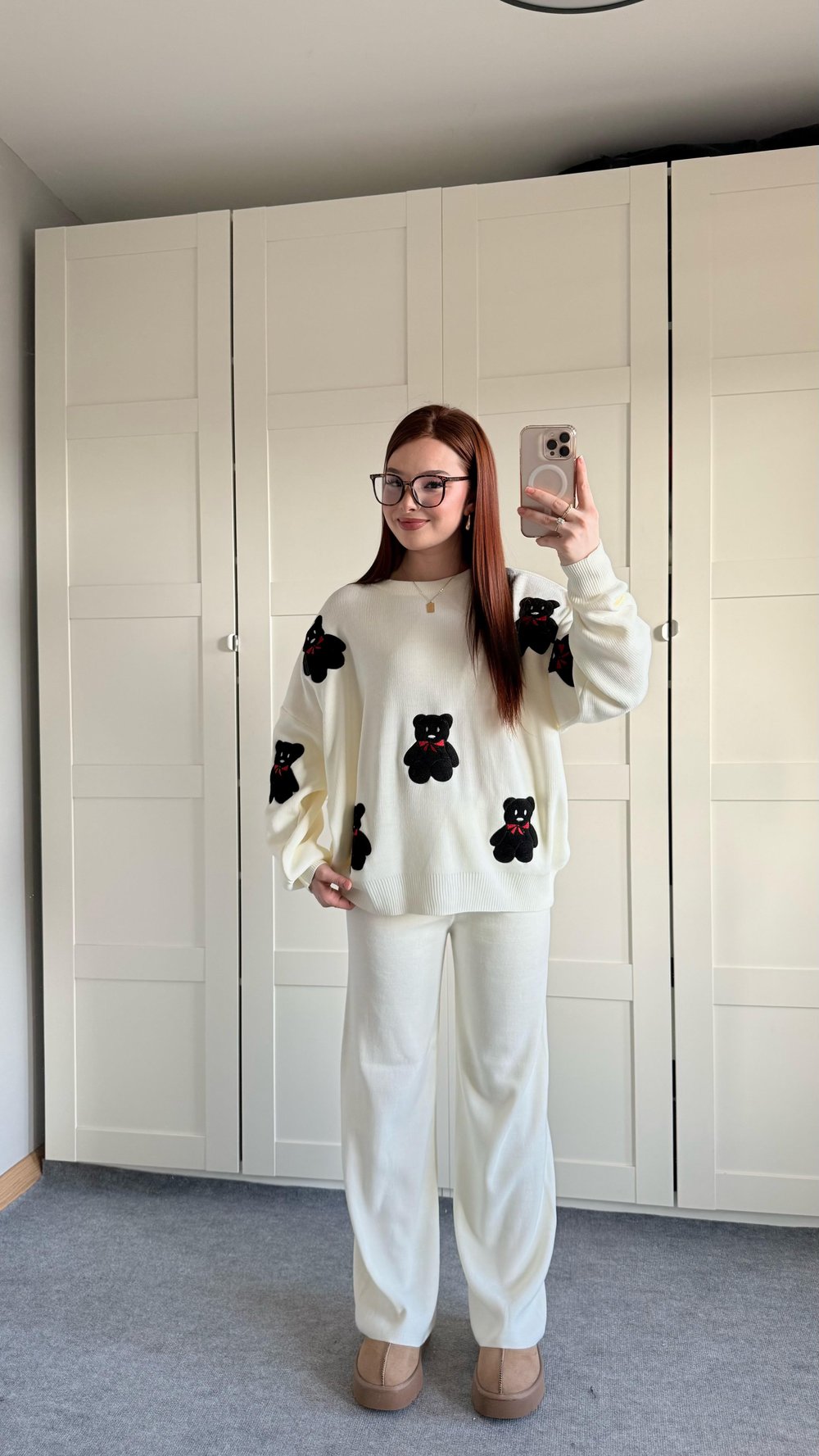 Siyah Minik Teddy Beyaz Triko Takım 