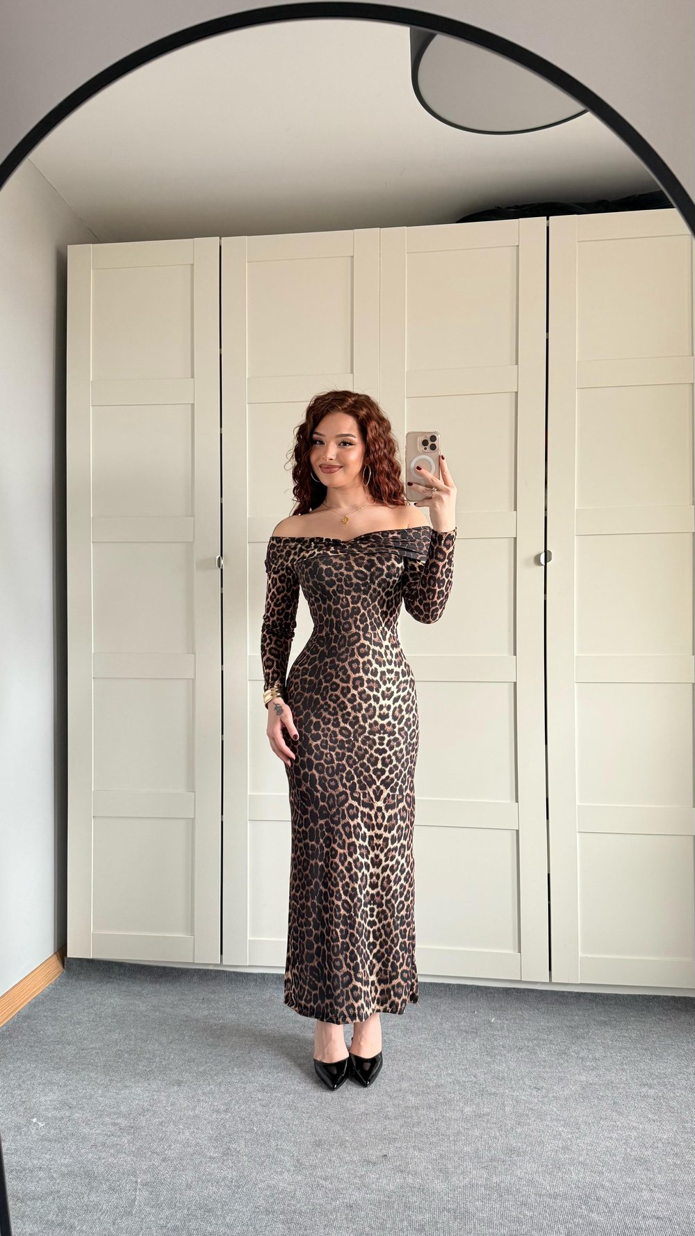 Star Elbise Uzun Kollu Leopar