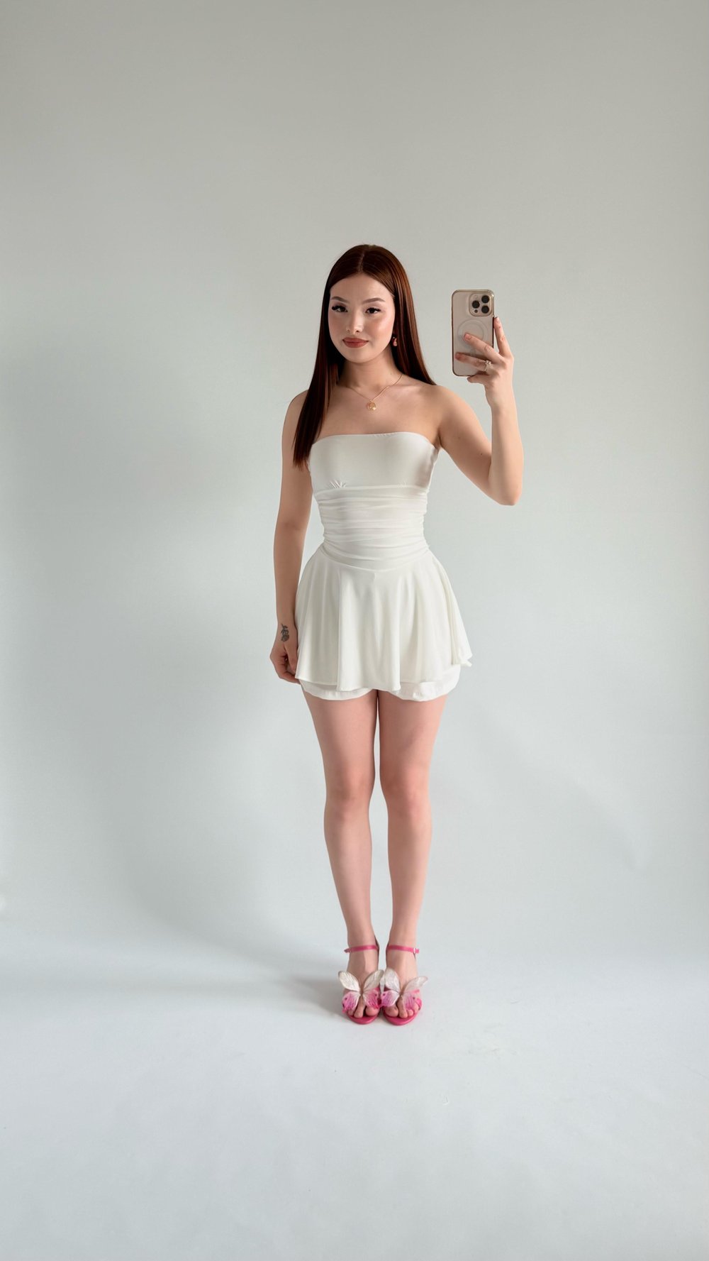 Straplez Şortlu Mini Sandy Elbise Beyaz