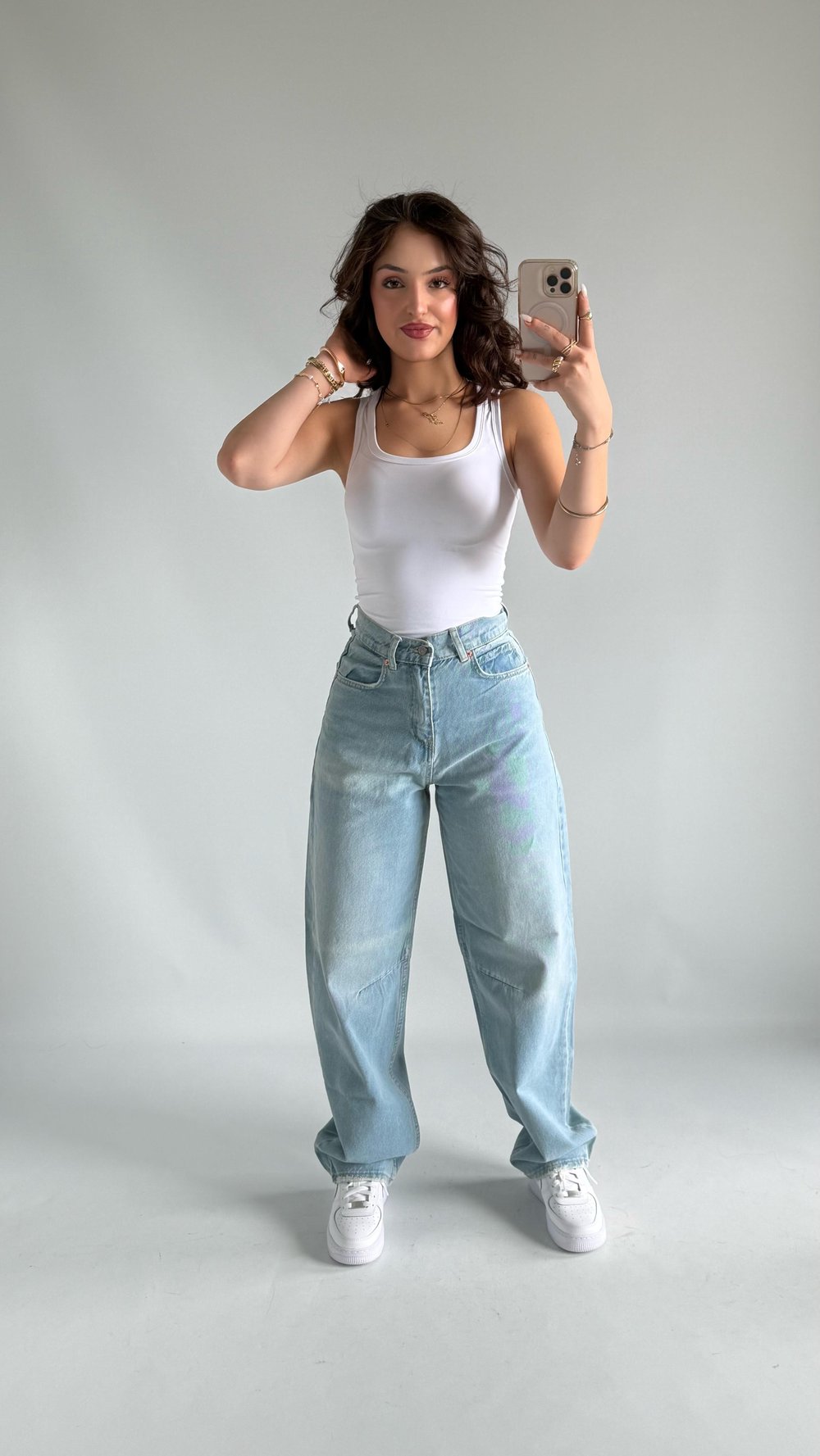 Super Baggy Bel Tokalı Mavi Jean