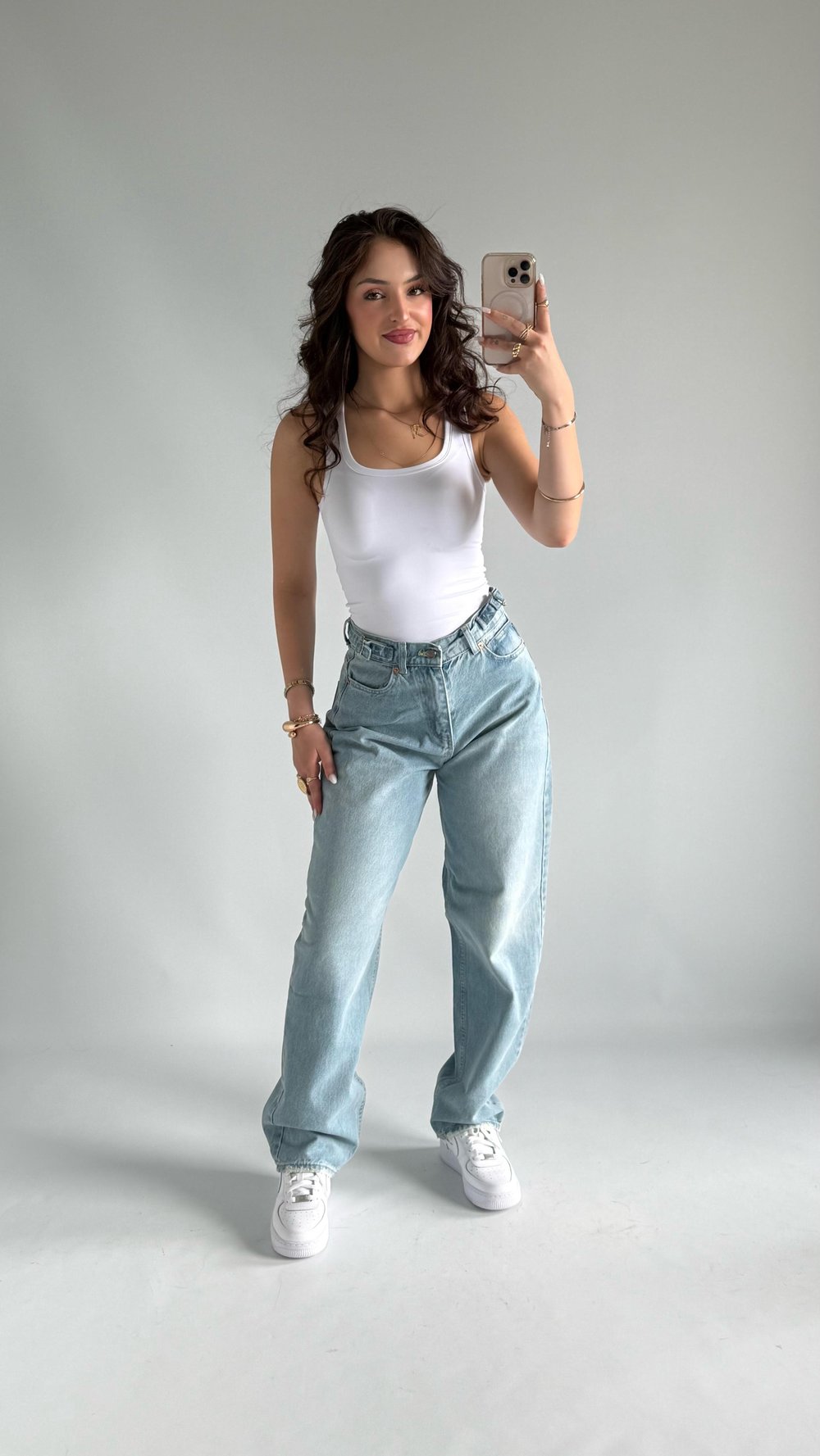 Super Baggy Çift Tokalı Mavi Jean