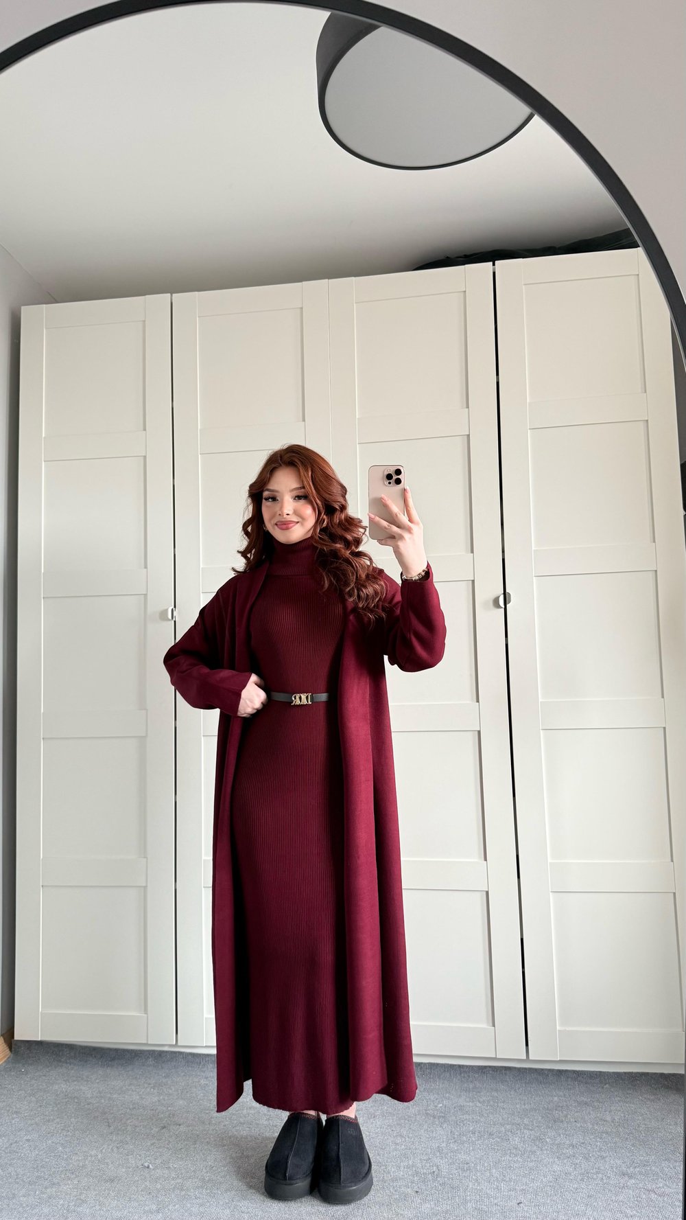 Triko Balıkçı Elbise Hırka Takım Bordo