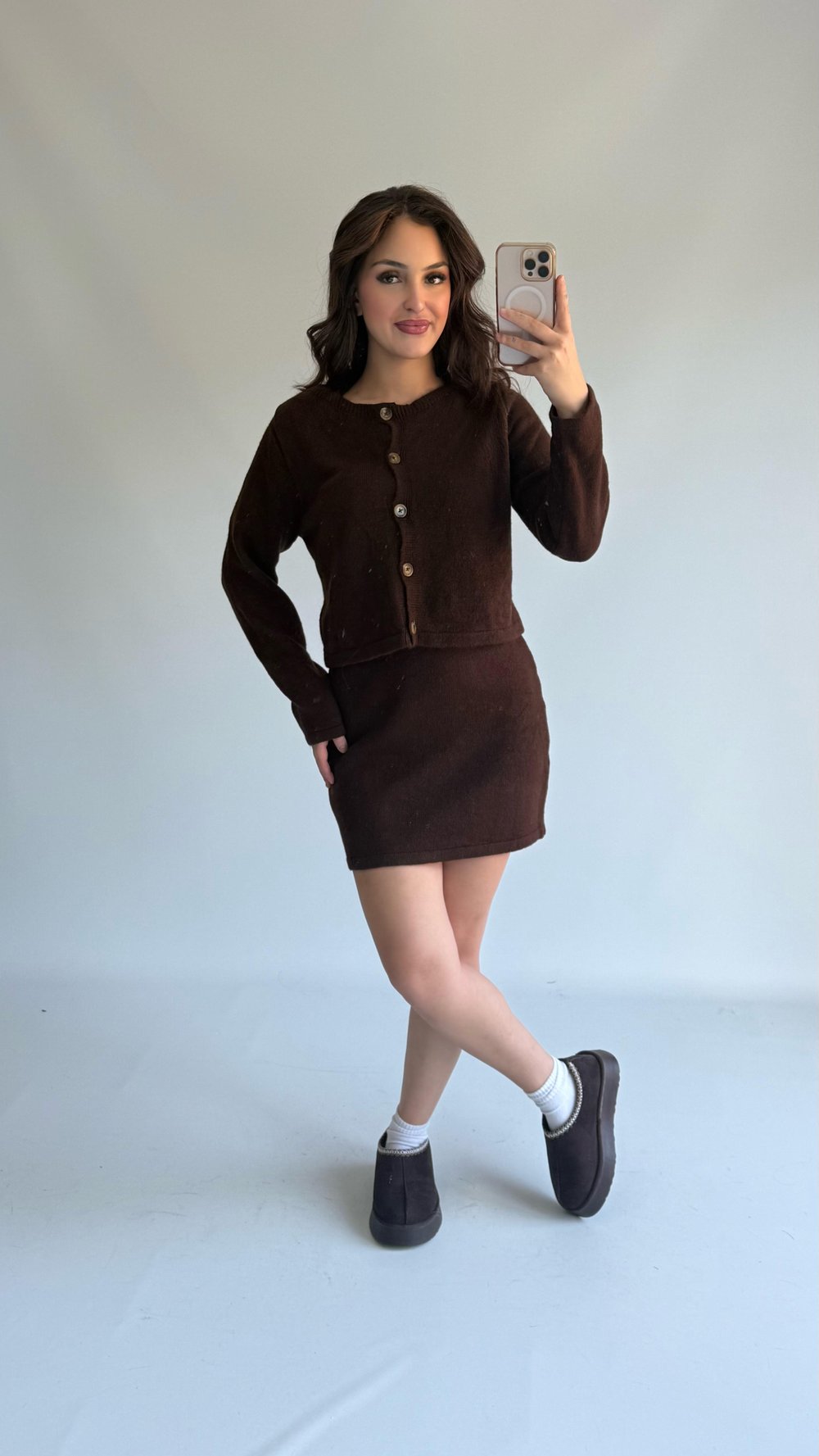 Triko Mini Takım Hırka Kahverengi