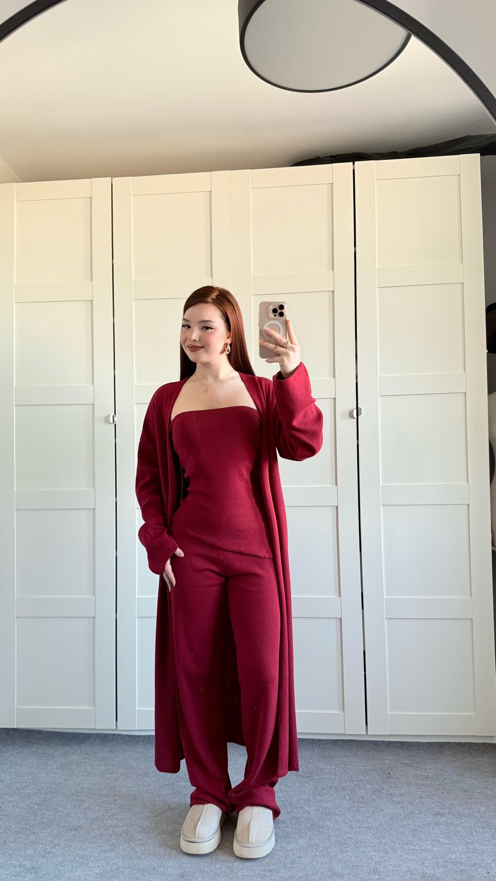 Üçlü Hırka Triko Takım Bordo