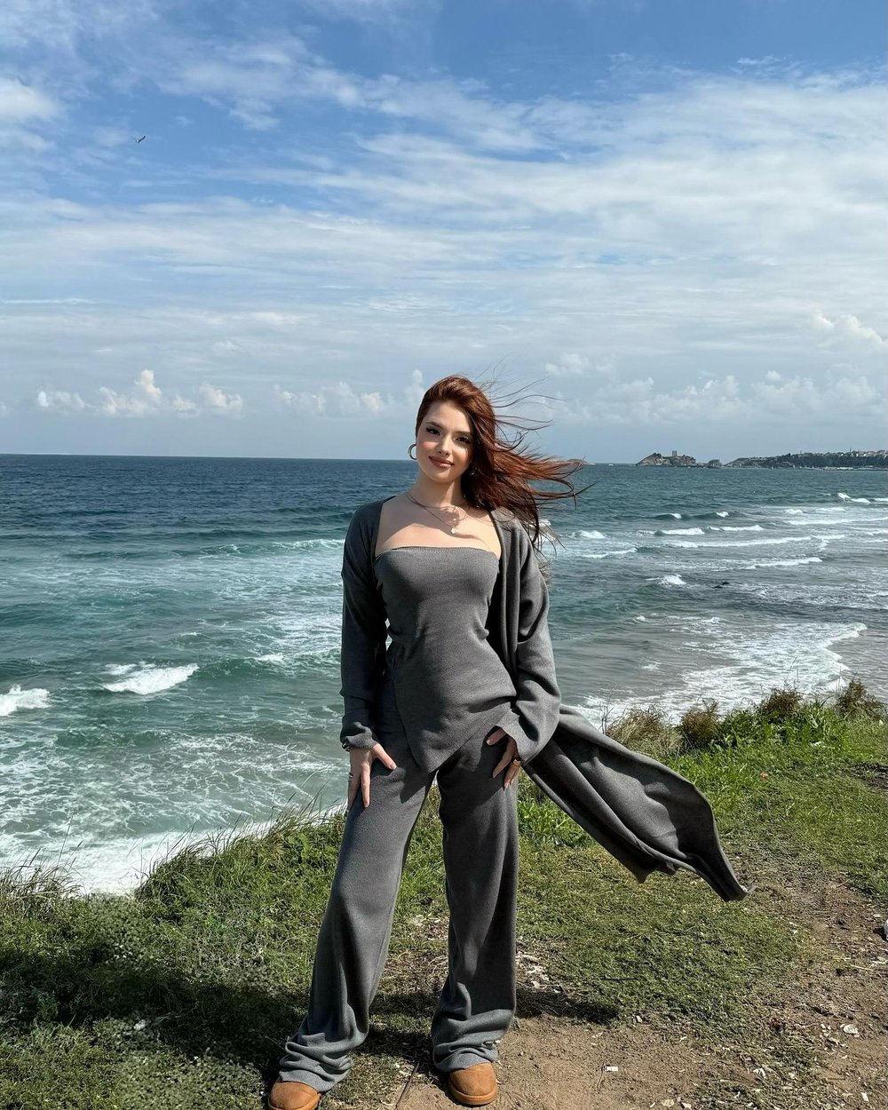 Üçlü Hırka Triko Takım Gri
