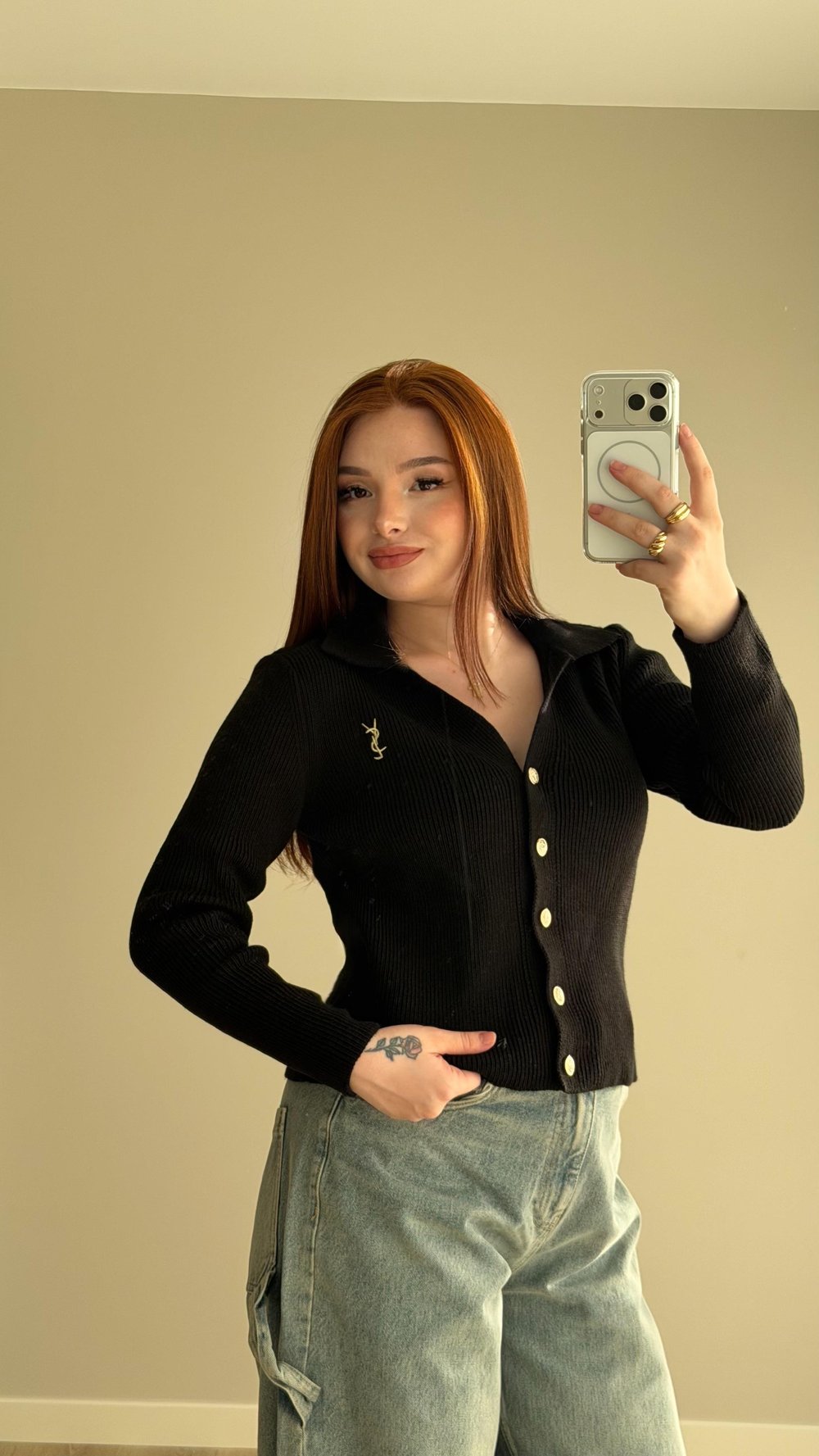 YSL Premium Düğmeli Hırka Siyah