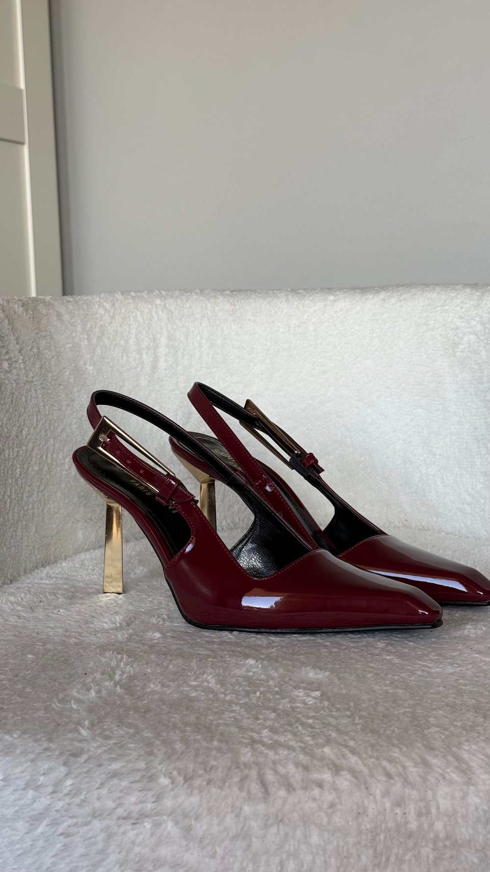 Ysl Sivri Burun Kemerli Açık Topuklu Ayakkabı Bordo