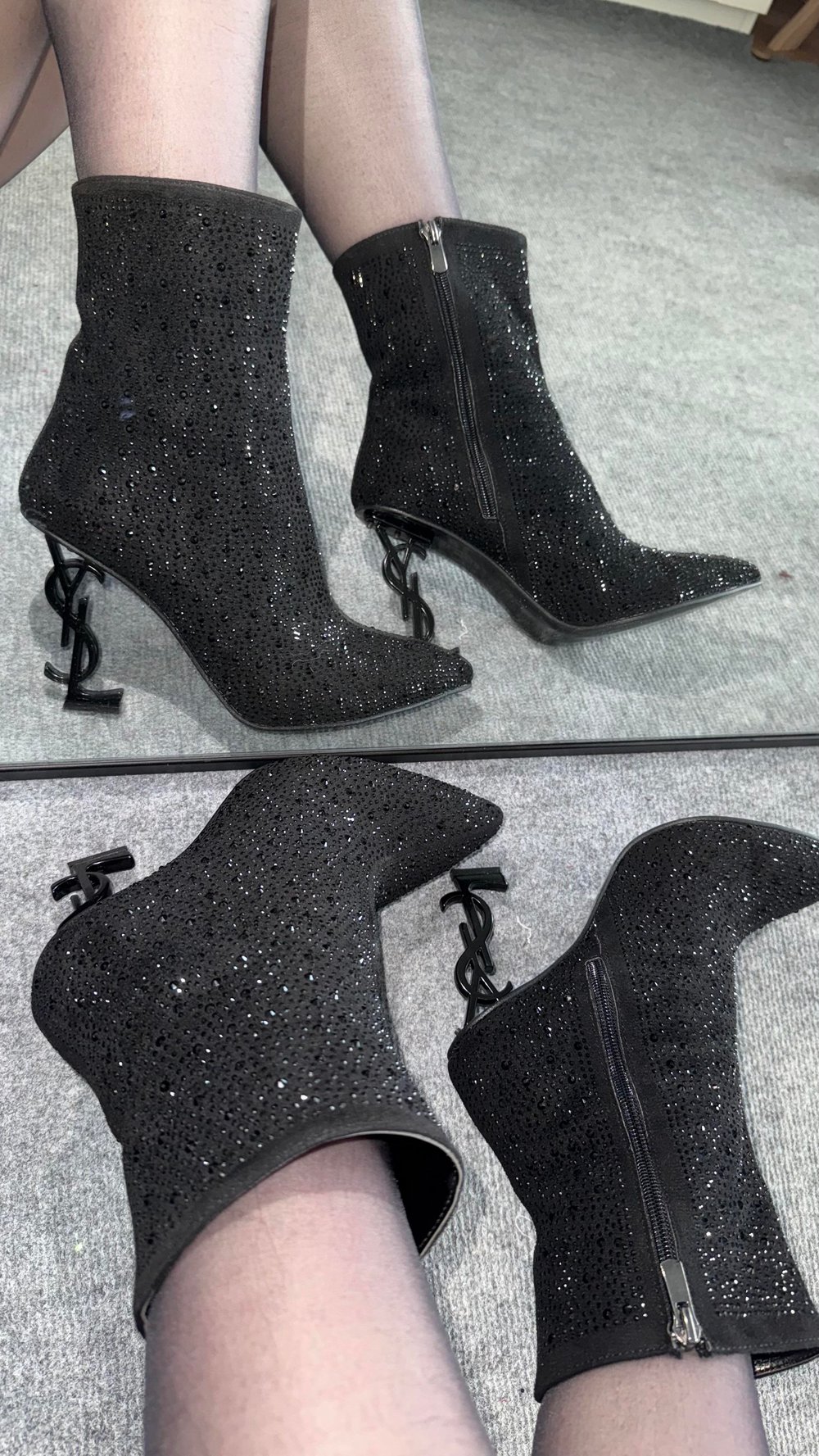 Ysl Taşlı Topuklu Ayakkabı Bot Siyah