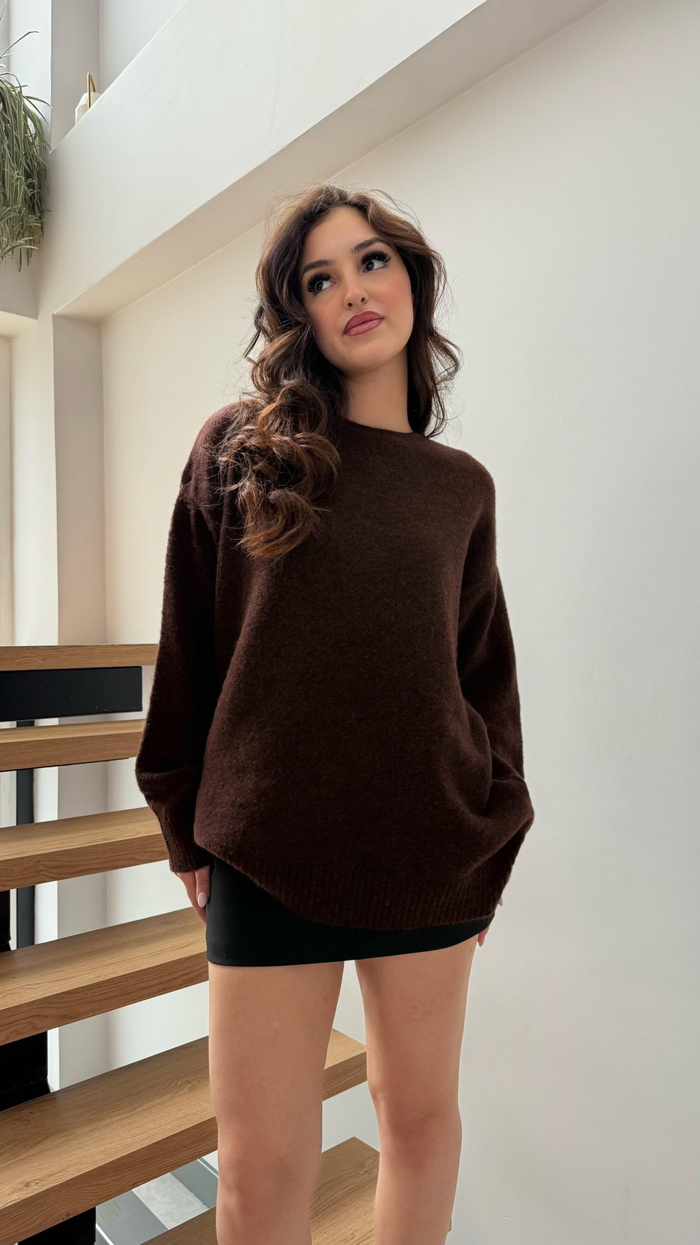 Yumoş Oversize Kazak Kahverengi