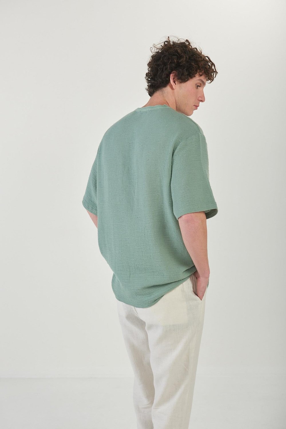Kafes Örgülü Cep Detaylı Basic T-Shirt