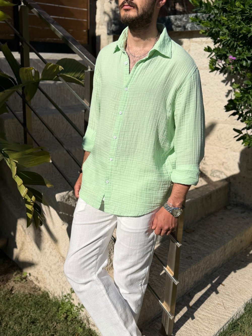 Mikonos Cep Detaylı Basic Müslin Gömlek