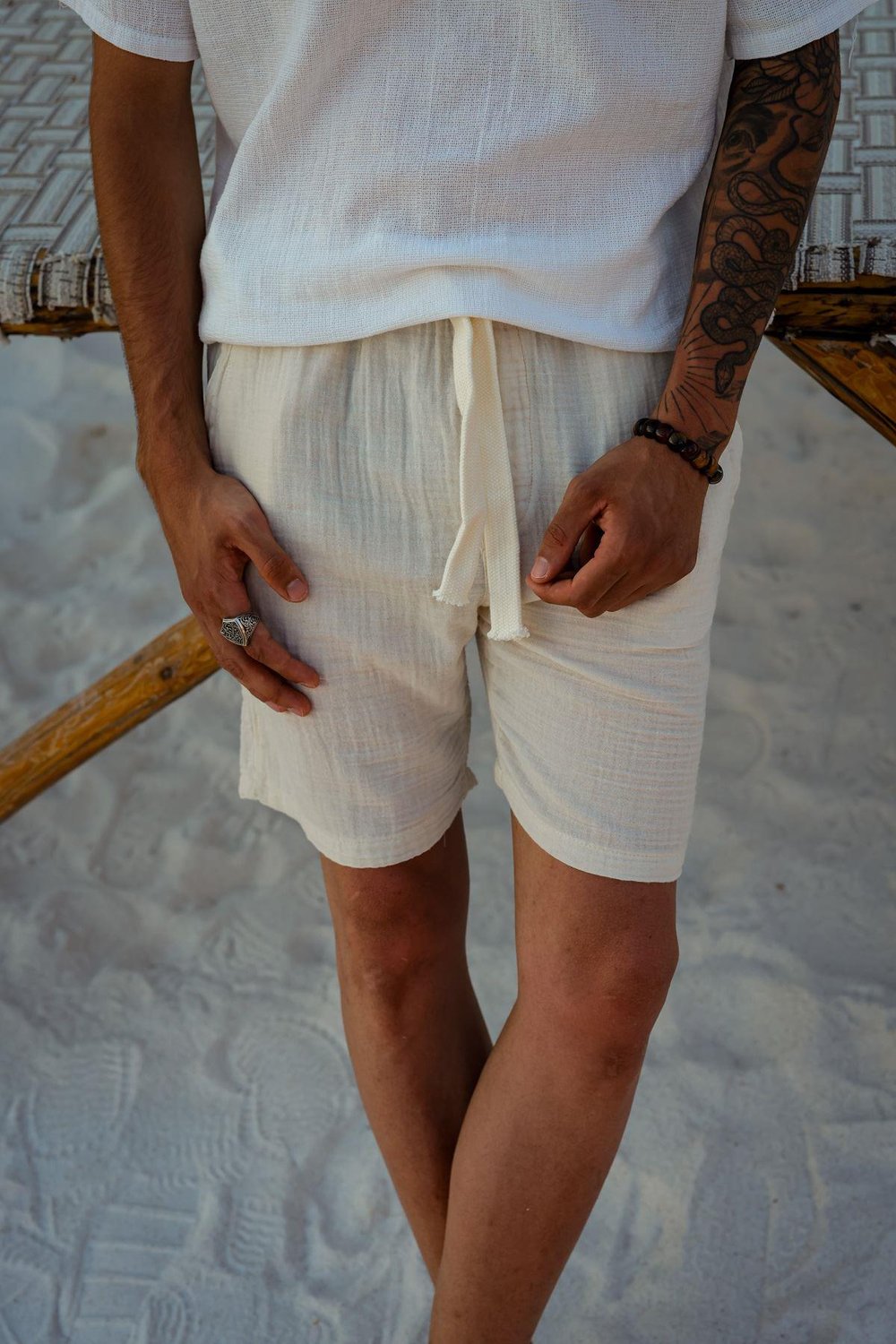 Müslin Kumaş Ekru Şort