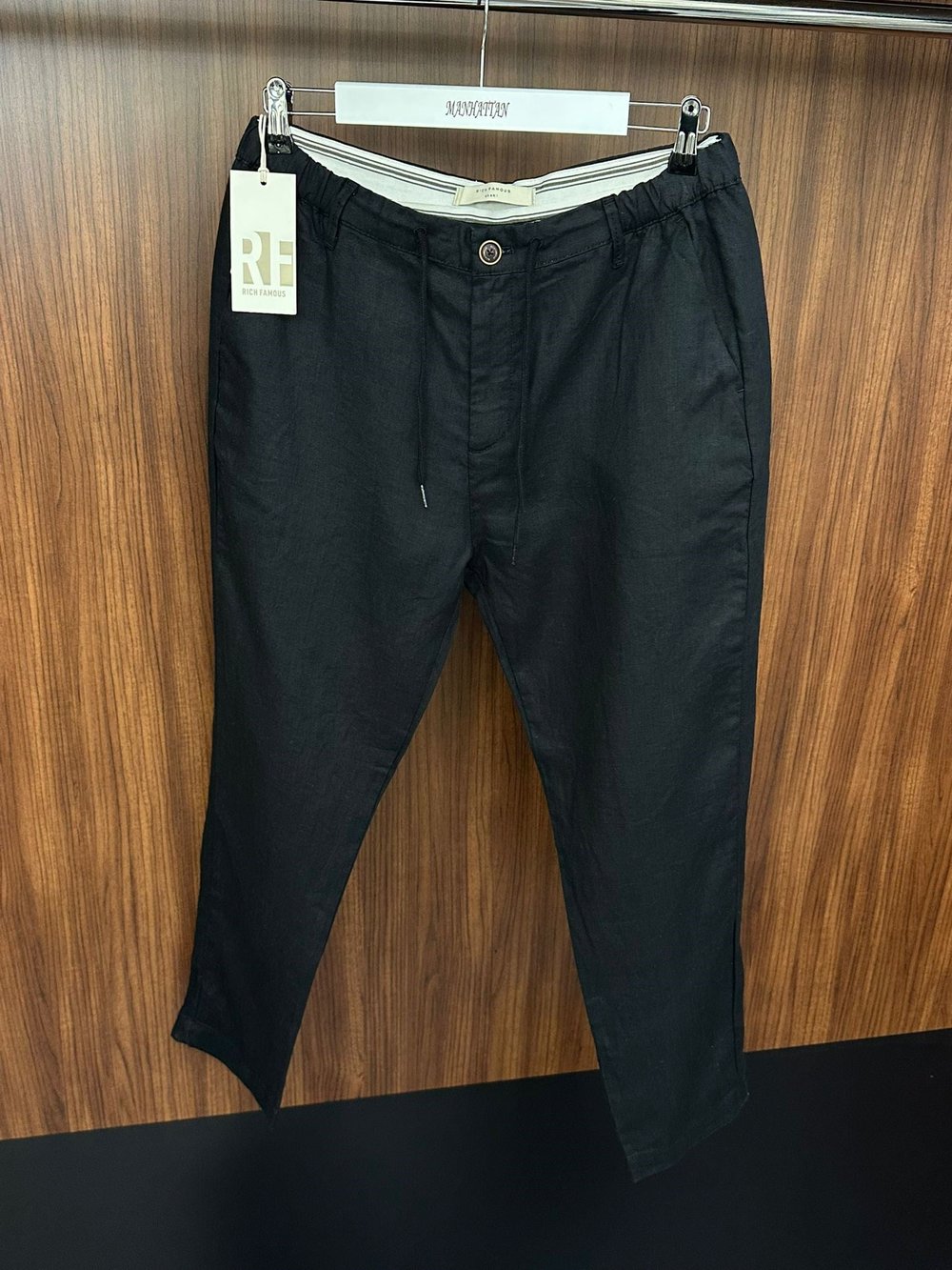 Saf Keten Beli Lastikli İpli Pantolon
