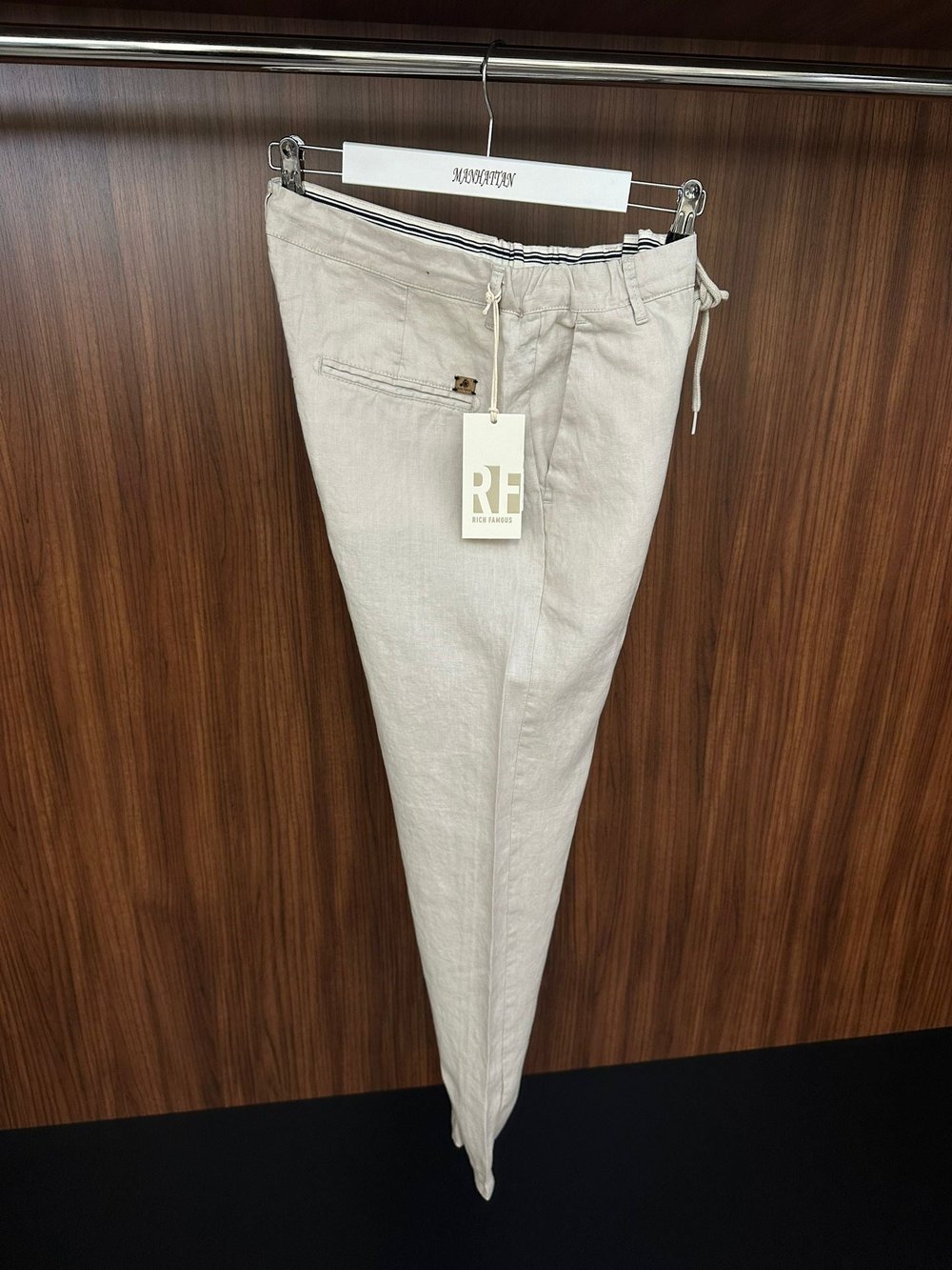 Saf Keten Beli Lastikli İpli Pantolon