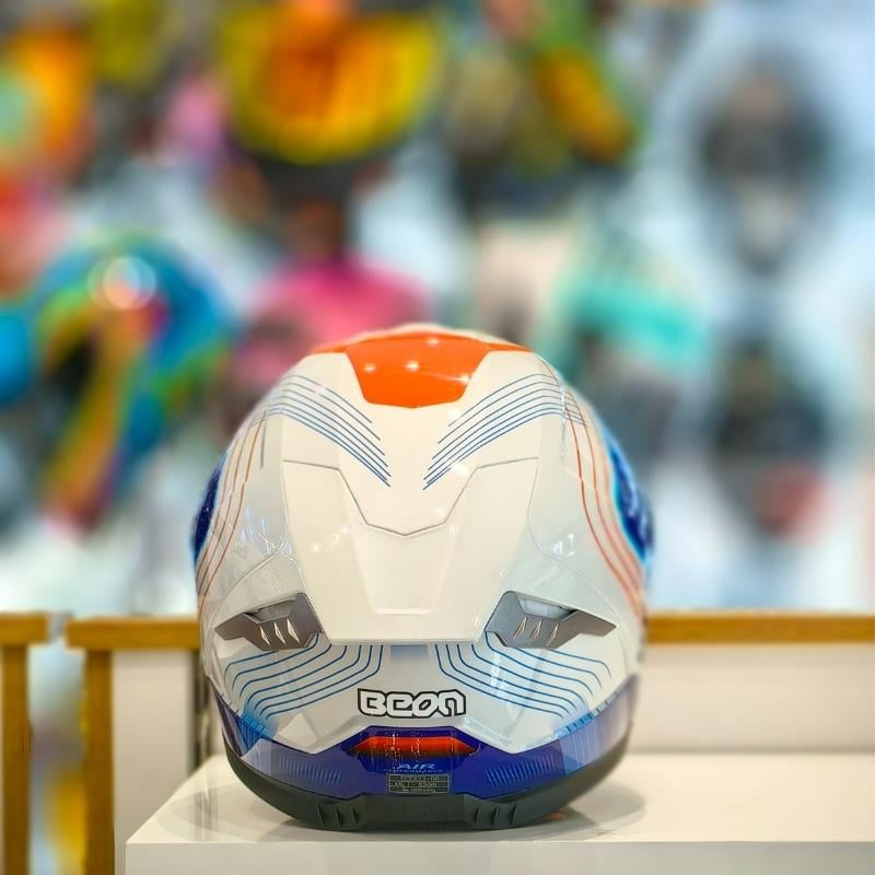 Beon B-507 Full Face Motosiklet Kaskı FF04 Beyaz/Mavi/Kırmızı
