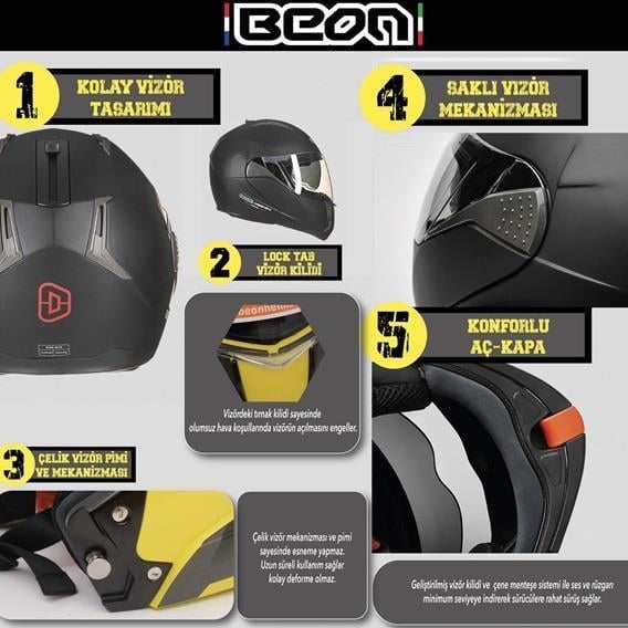 Beon B700 B-Shock Çene Açılır Vizörlü Kask Gri/Siyah