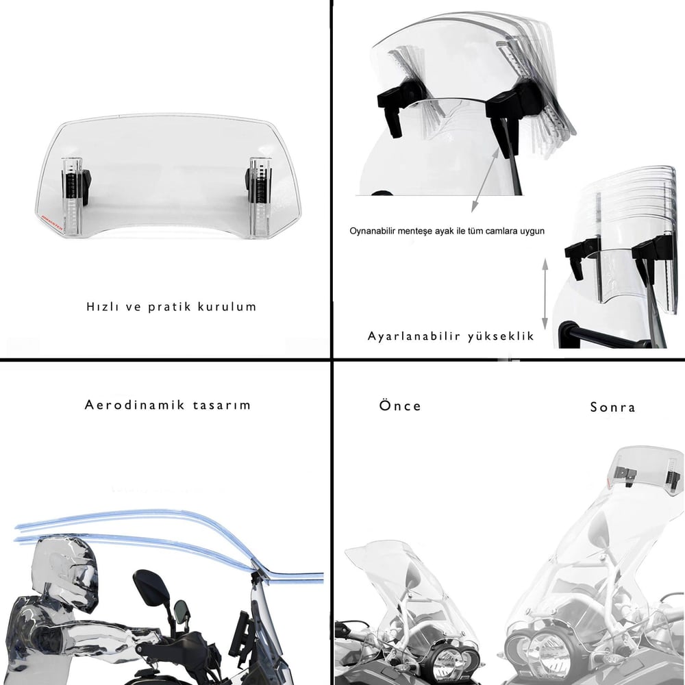 KNMASTER Motosiklet Ön Cam Uzatma (Deflektör) Üniversal Model C