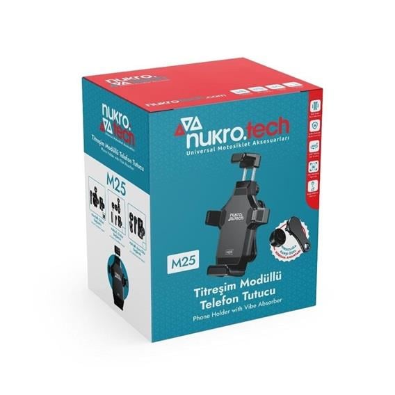 Nukrotech M25 Titreşim Modüllü Telefon Tutucu Gidon Bağlantılı