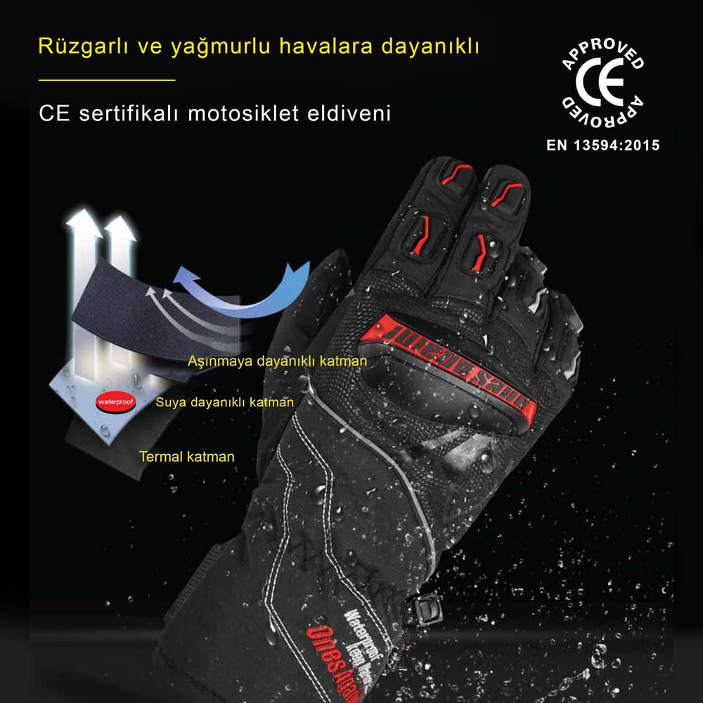 Ones Again MG01 Kışlık Korumalı Motosiklet Eldiveni Siyah