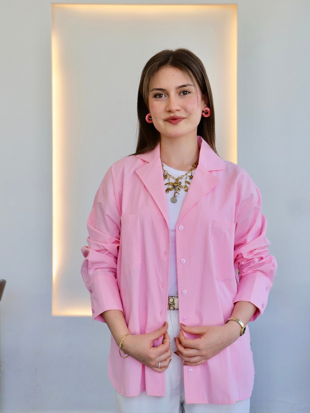 Ceket Yaka Gömlek - Pembe
