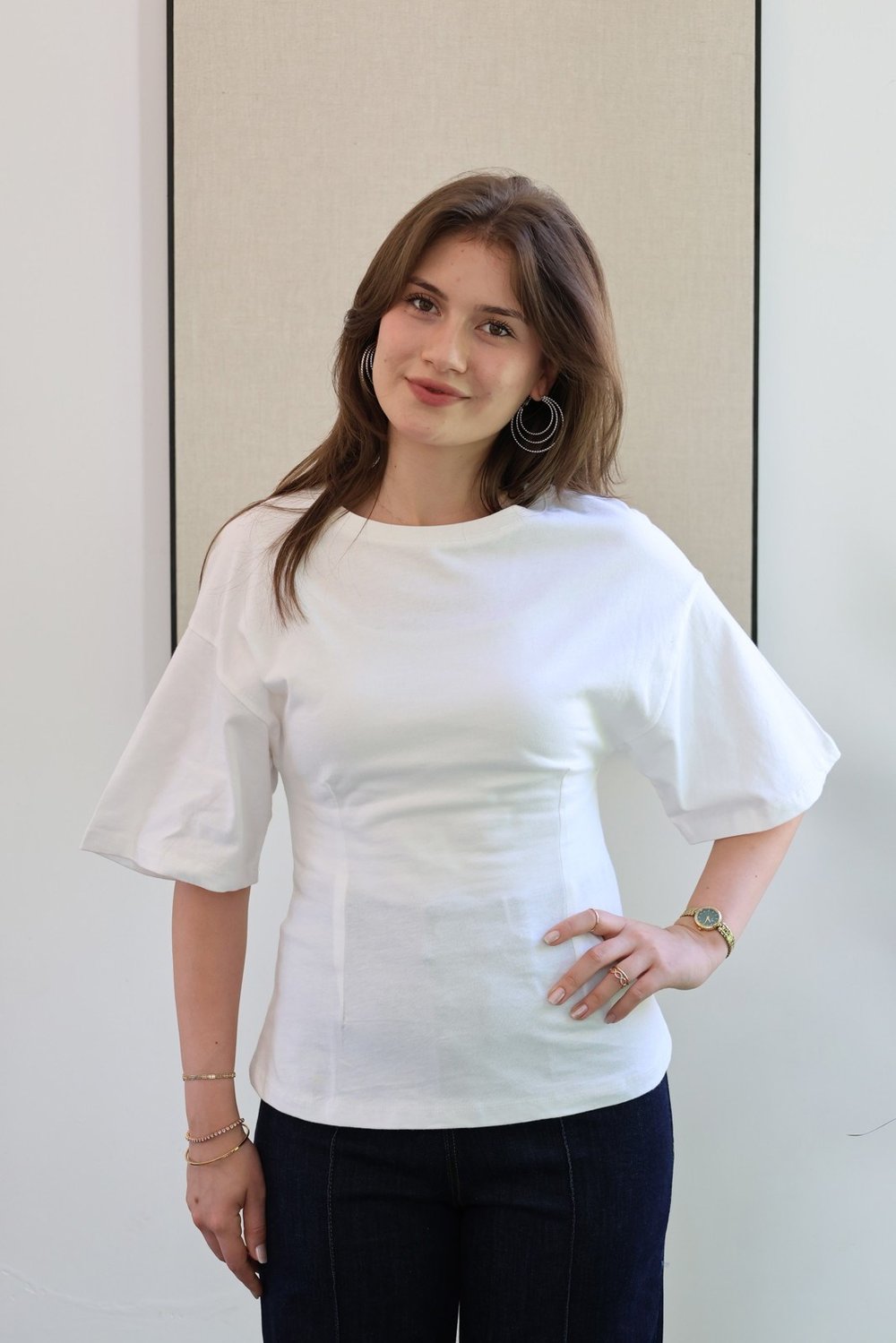 Pamuklu Esnek Yarasa Kol Tshirt - Beyaz
