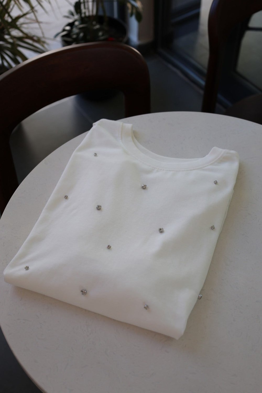 Zımba Taş Detay Tshirt - Beyaz