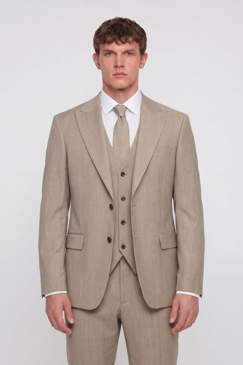 Açık Bej VEST SUIT PRNT
