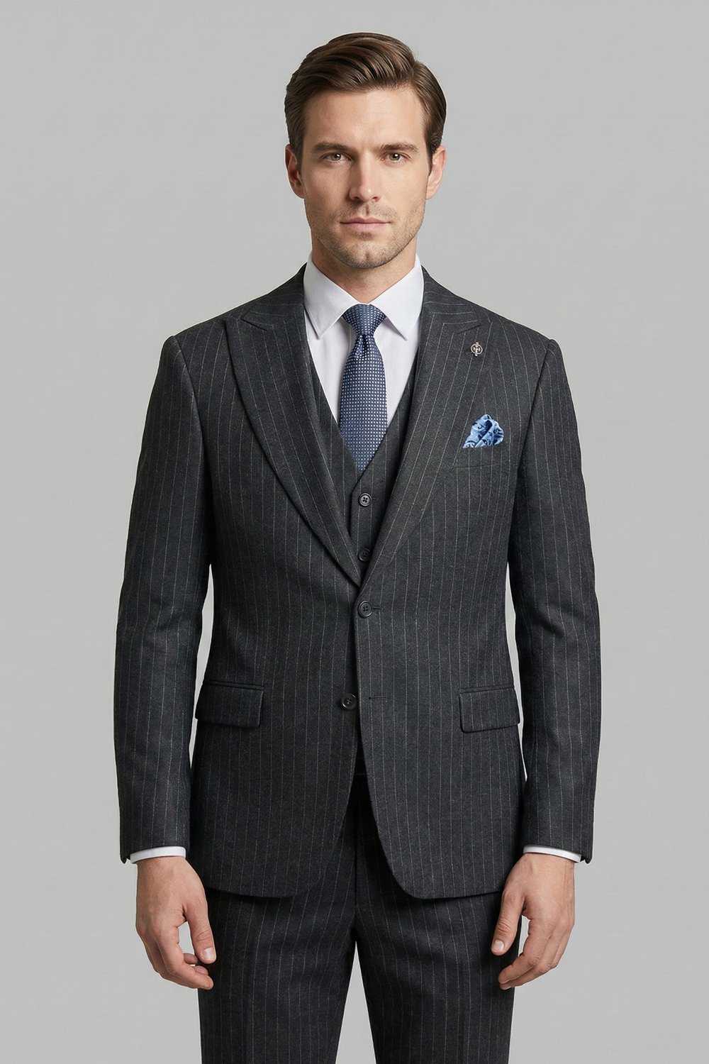 Giotelli Erkek Antrasit Dar Kesim Slim Fit Viskon 8 Drop Klasik Takım Elbise
